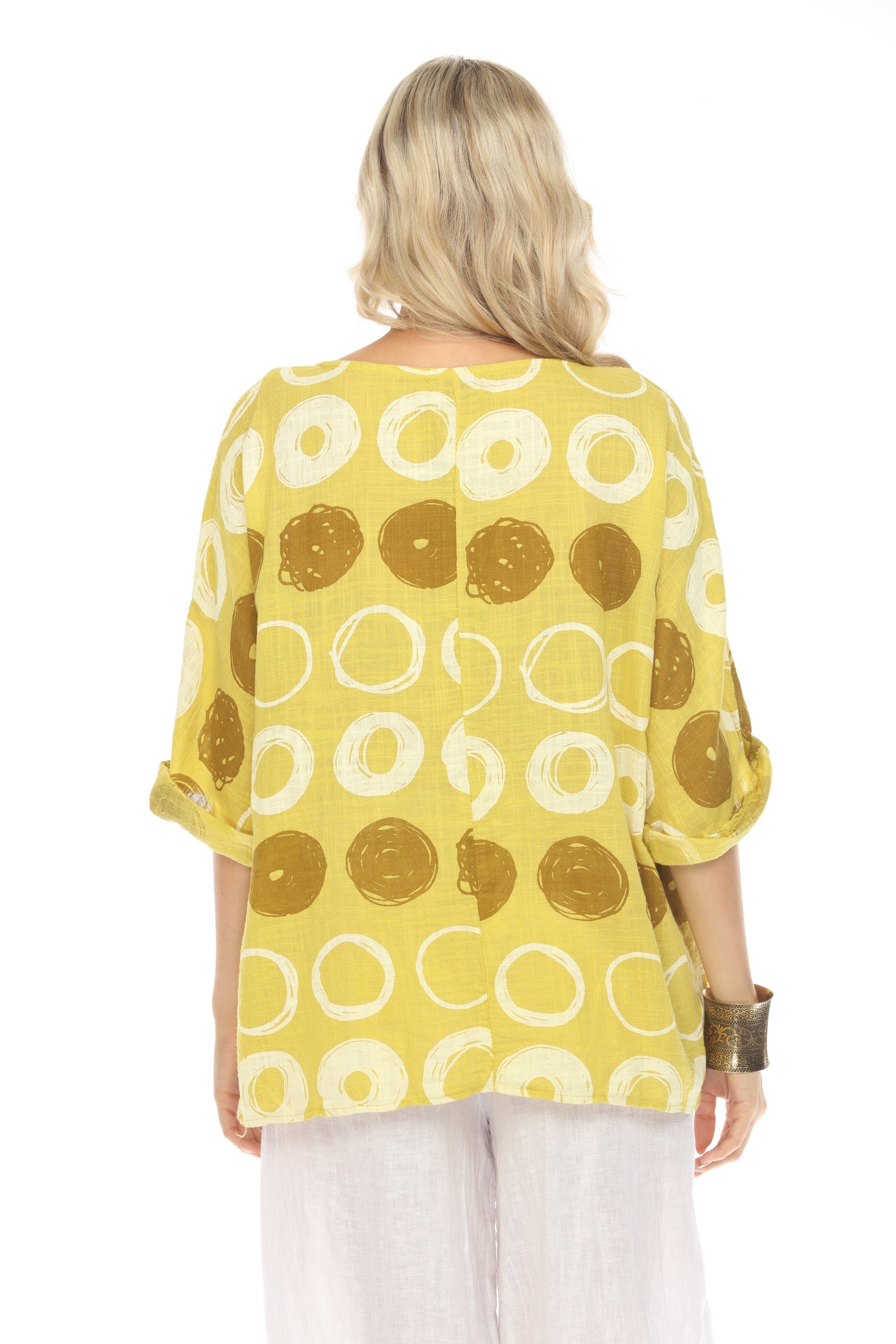 Mustard Circular Patterned Boat Neck Top