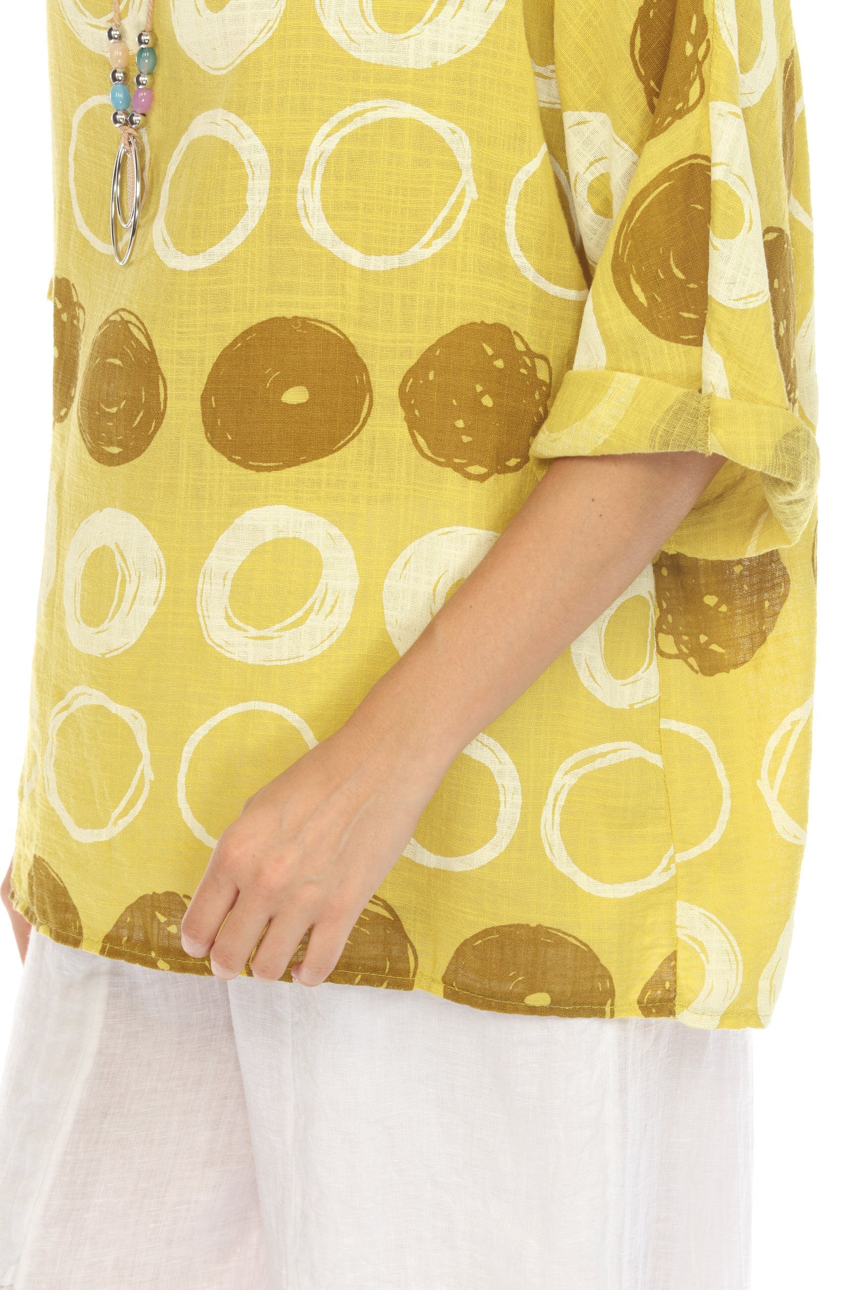 Mustard Circular Patterned Boat Neck Top