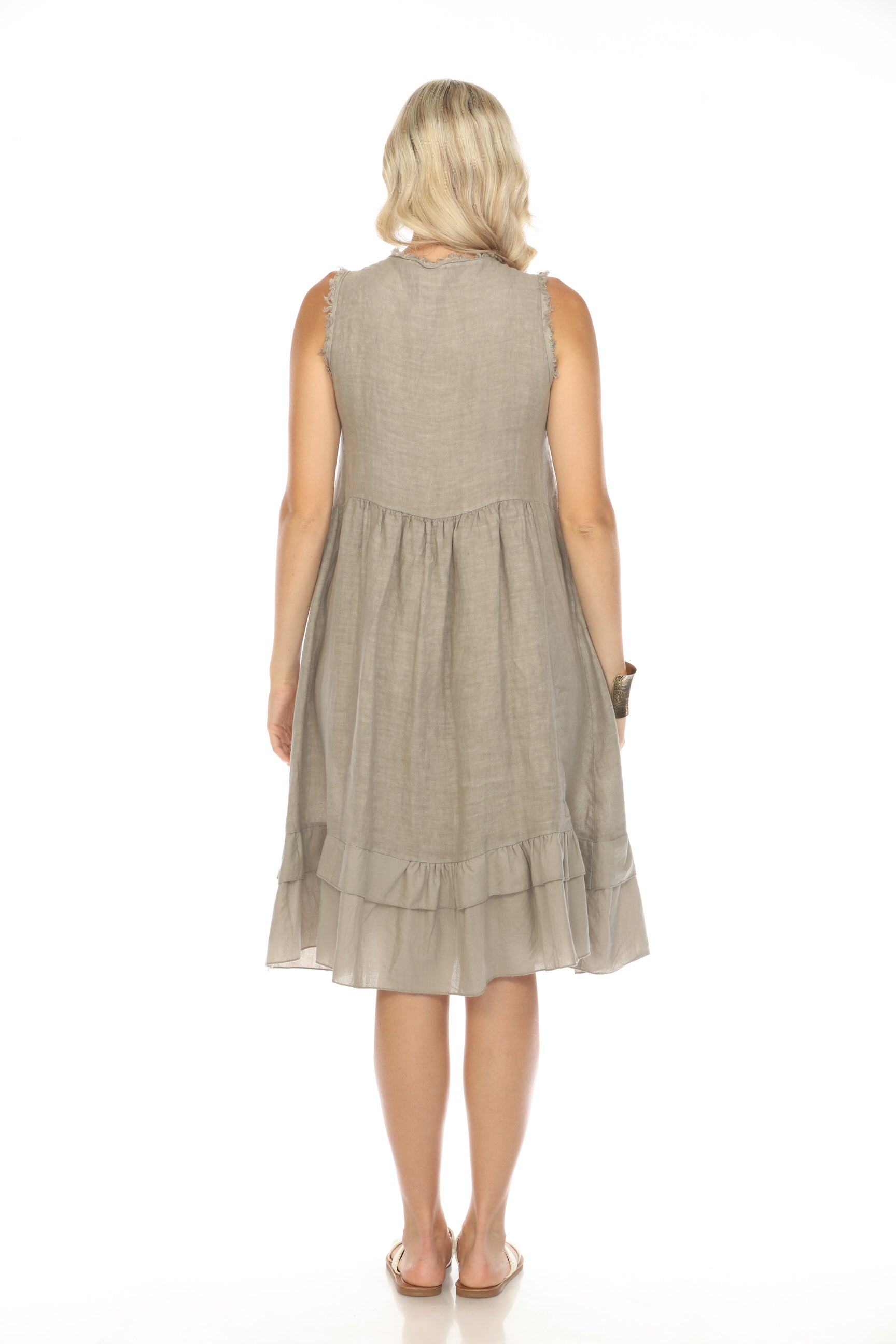 Taupe Frayed Style Ruffle Hem Dress