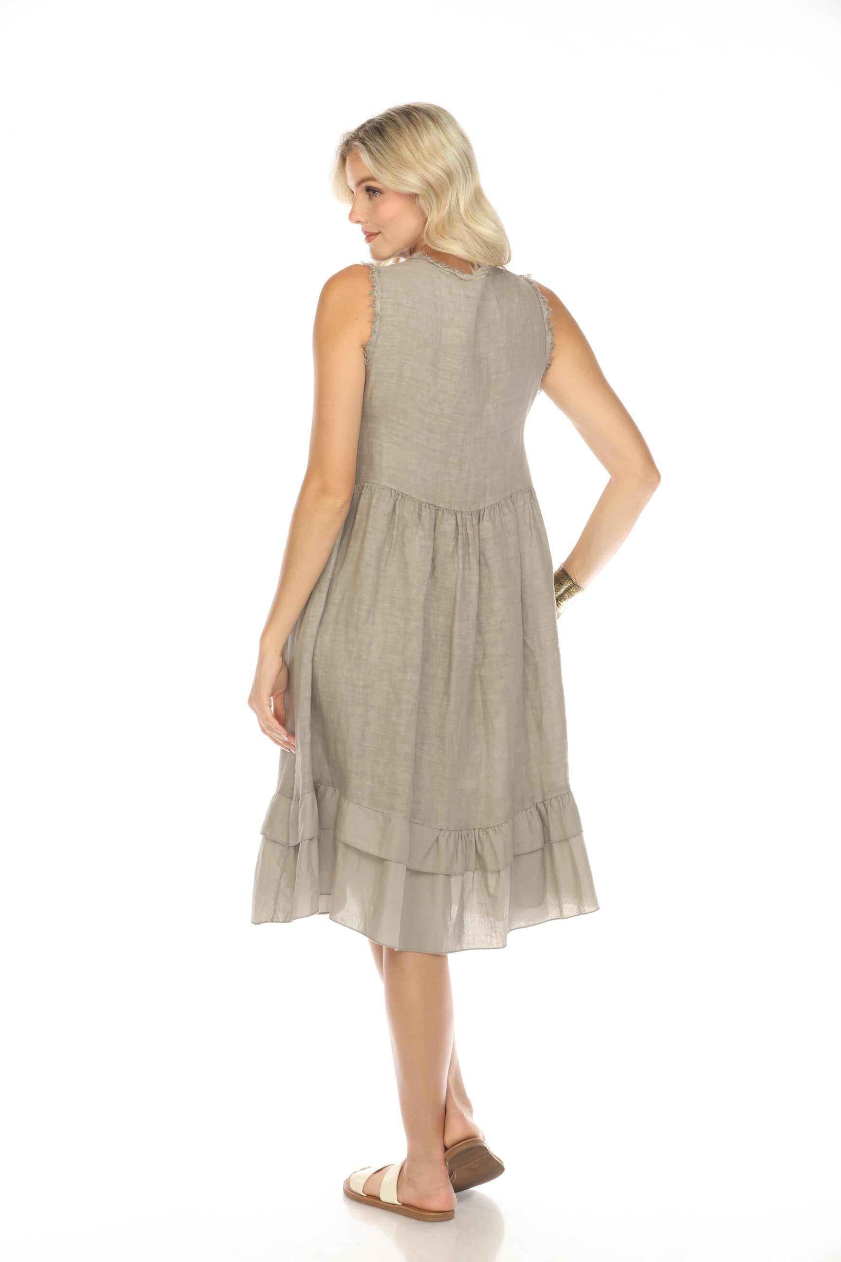 Taupe Frayed Style Ruffle Hem Dress