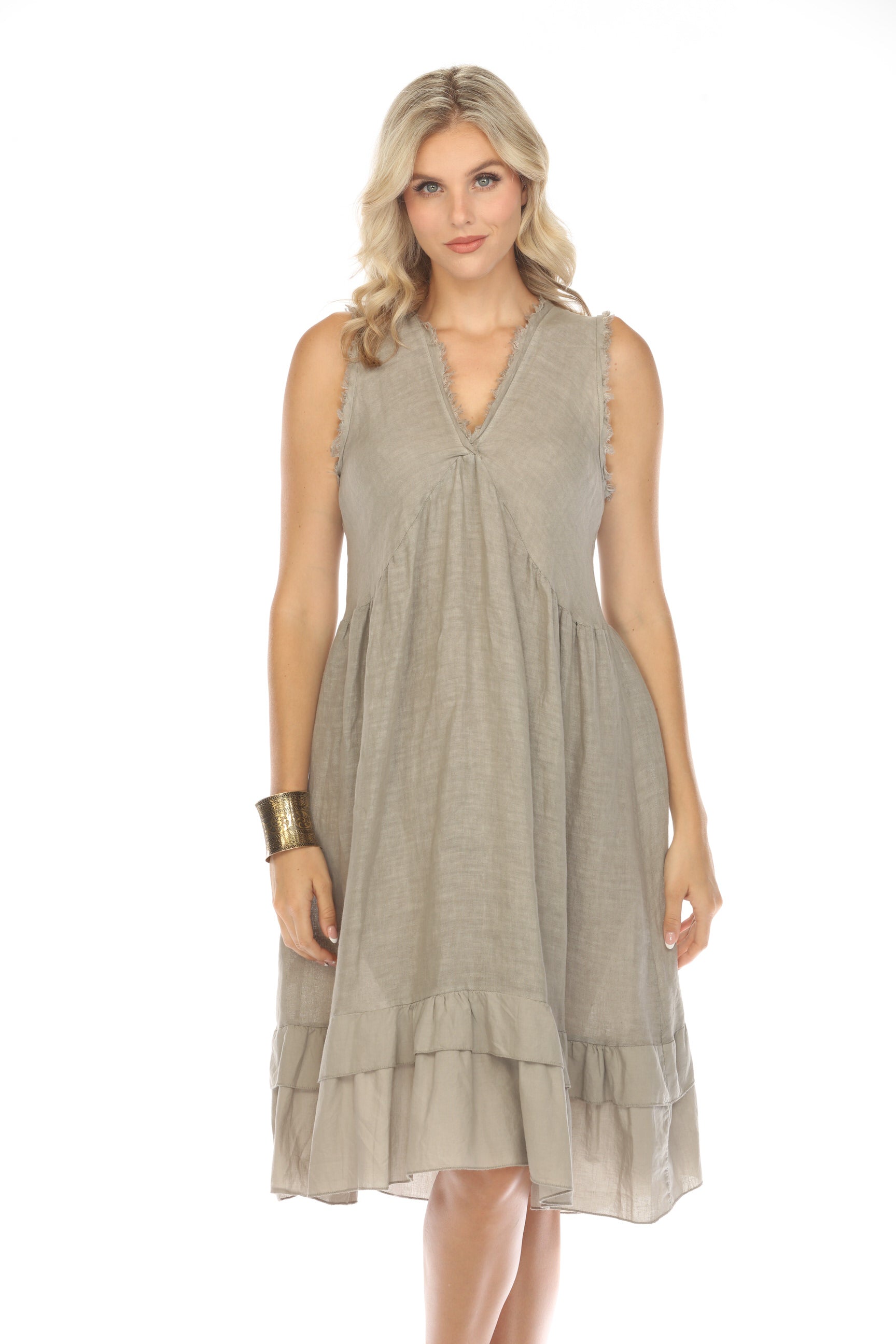 Taupe Frayed Style Ruffle Hem Dress