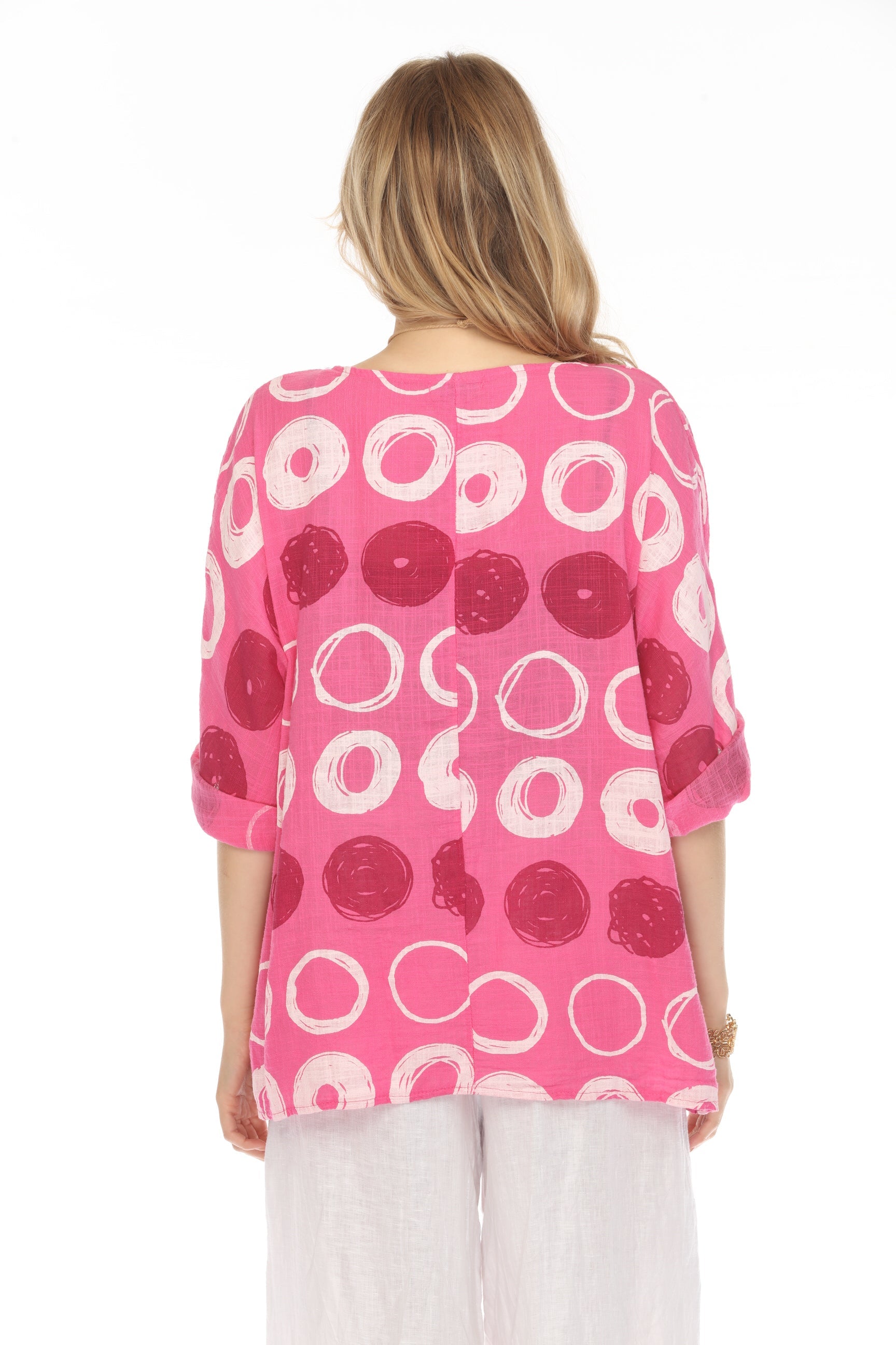 Fuchsia Circular Patterned Boat Neck Top