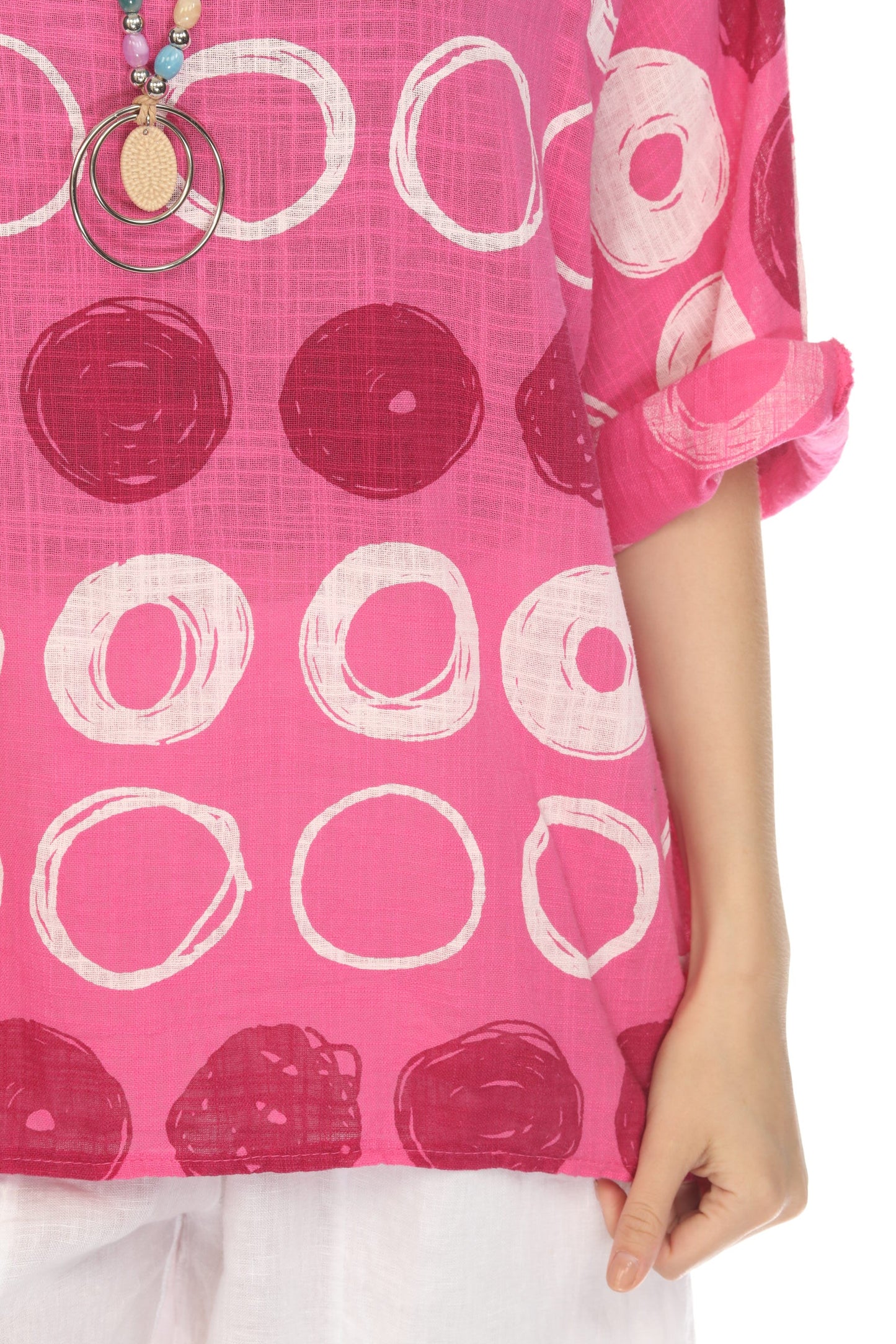 Fuchsia Circular Patterned Boat Neck Top