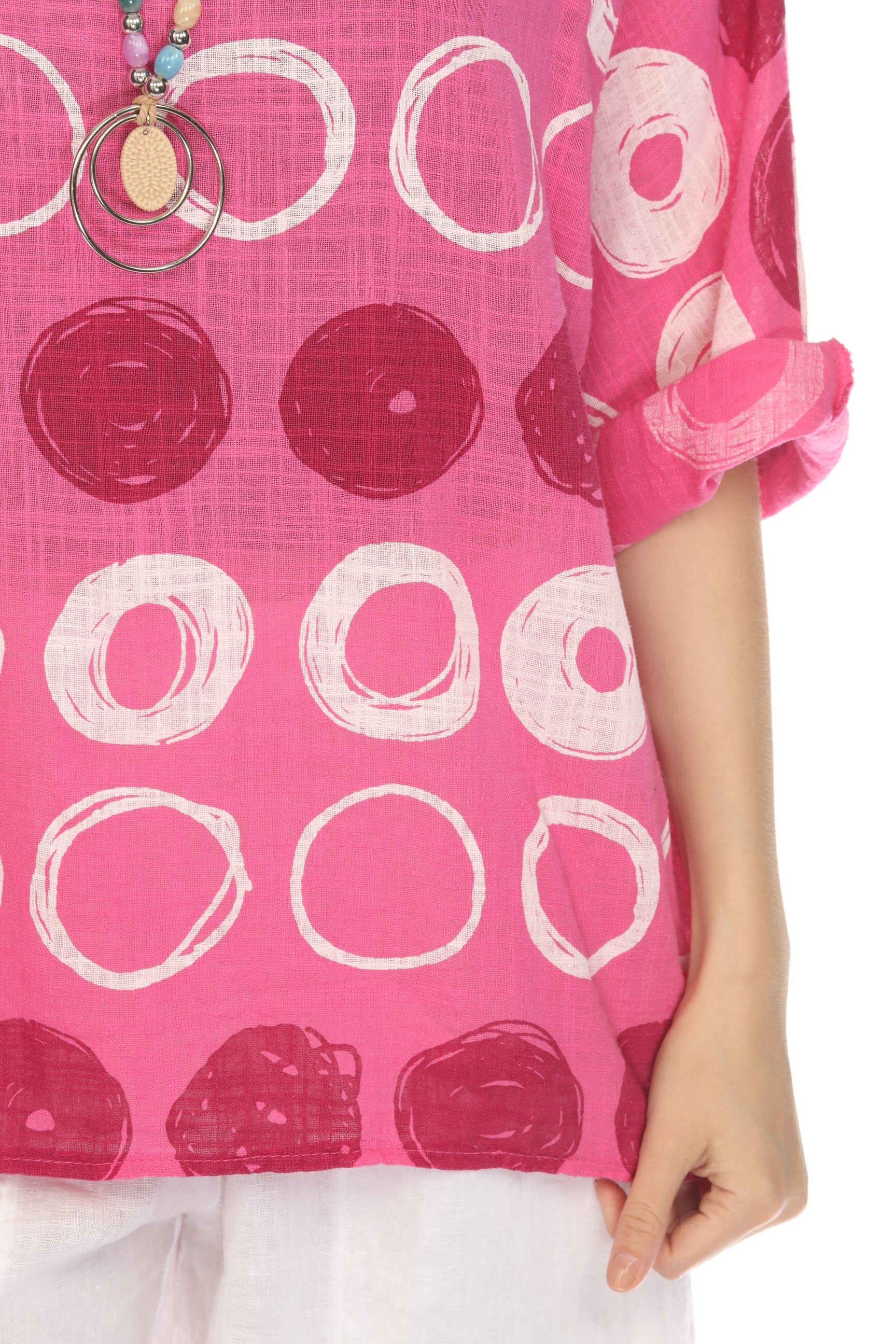 Fuchsia Circular Patterned Boat Neck Top