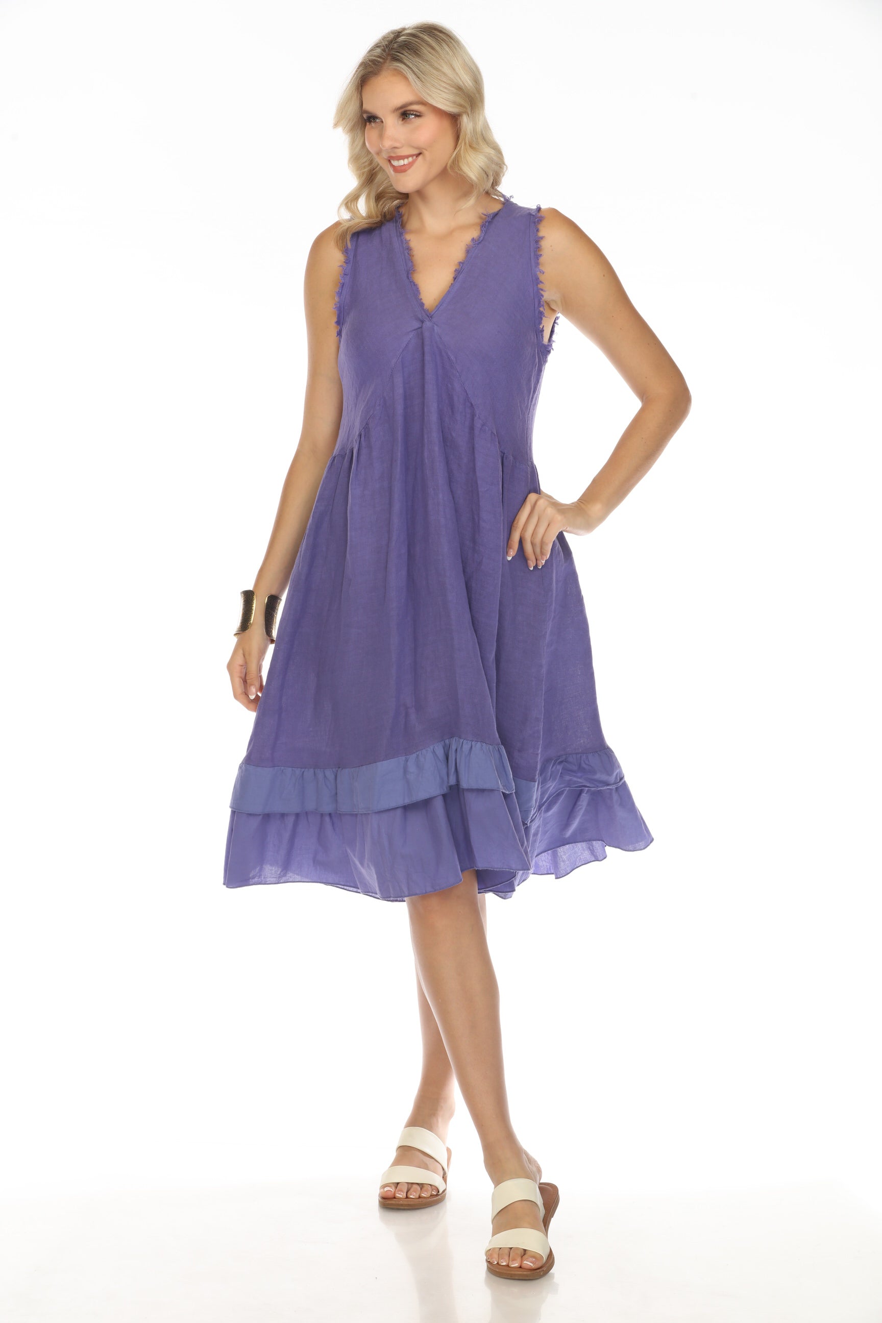 Purple Frayed Style Ruffle Hem Dress