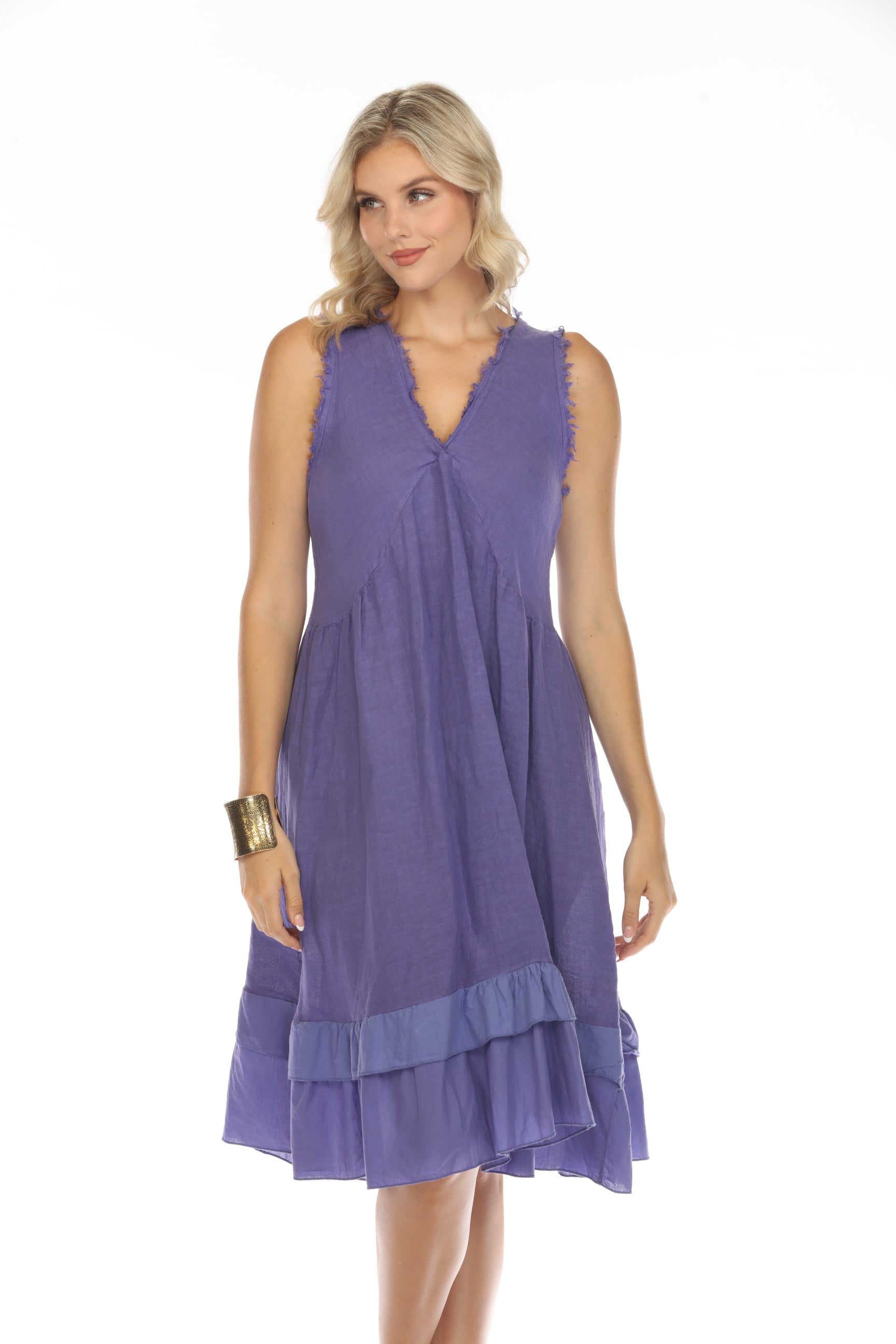 Purple Frayed Style Ruffle Hem Dress