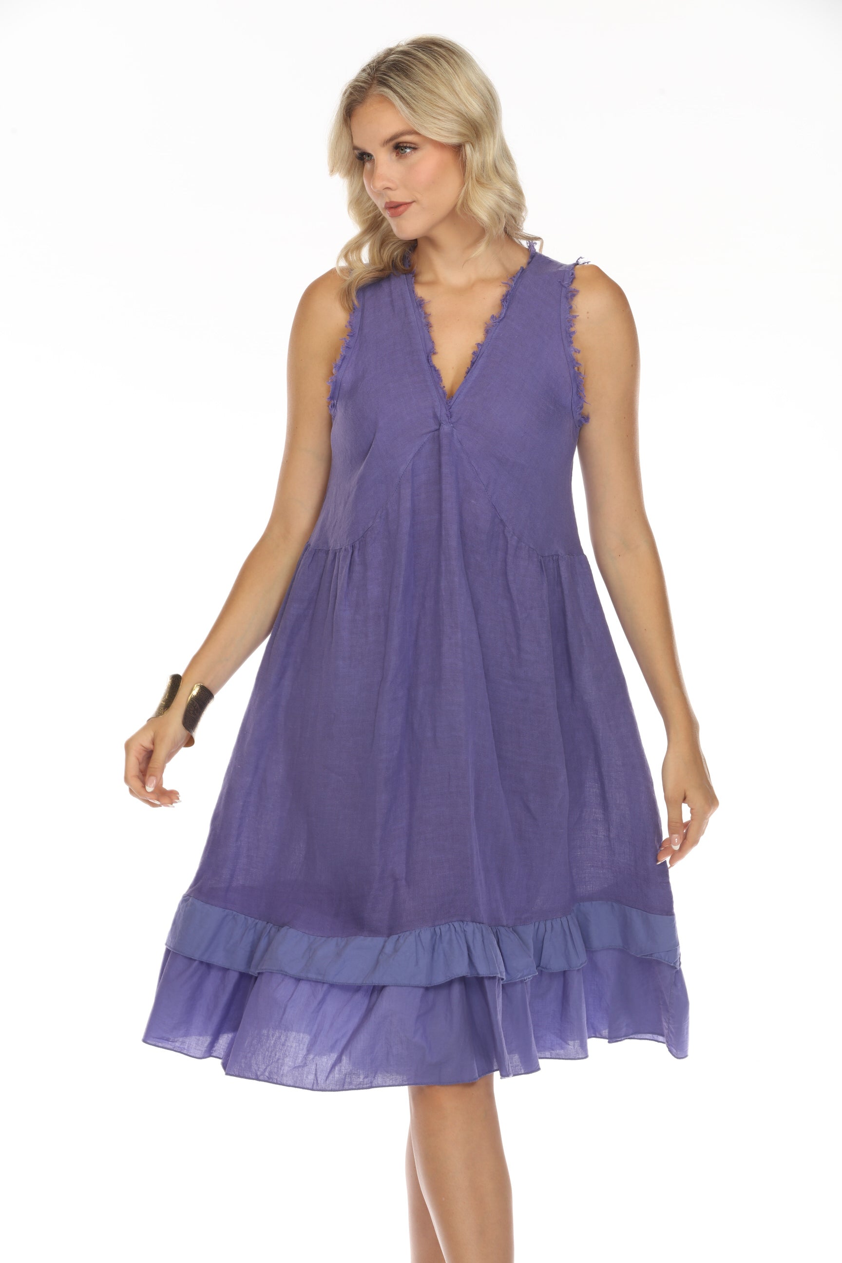 Purple Frayed Style Ruffle Hem Dress