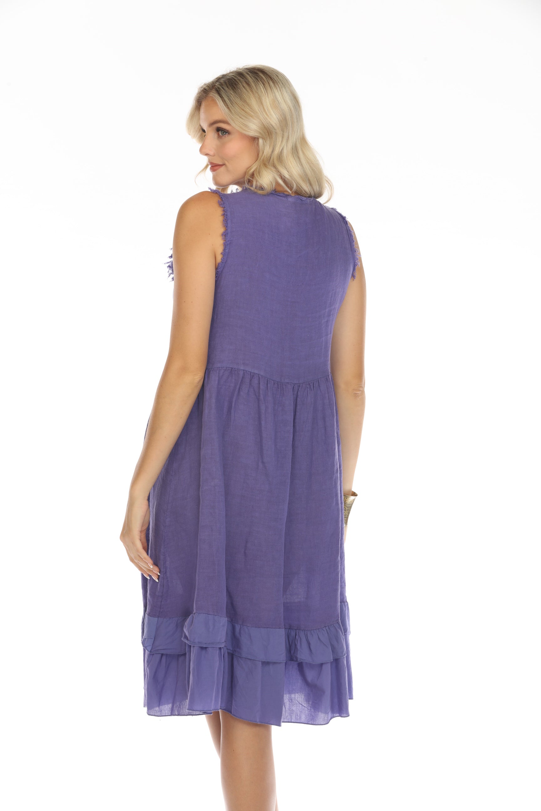 Purple Frayed Style Ruffle Hem Dress