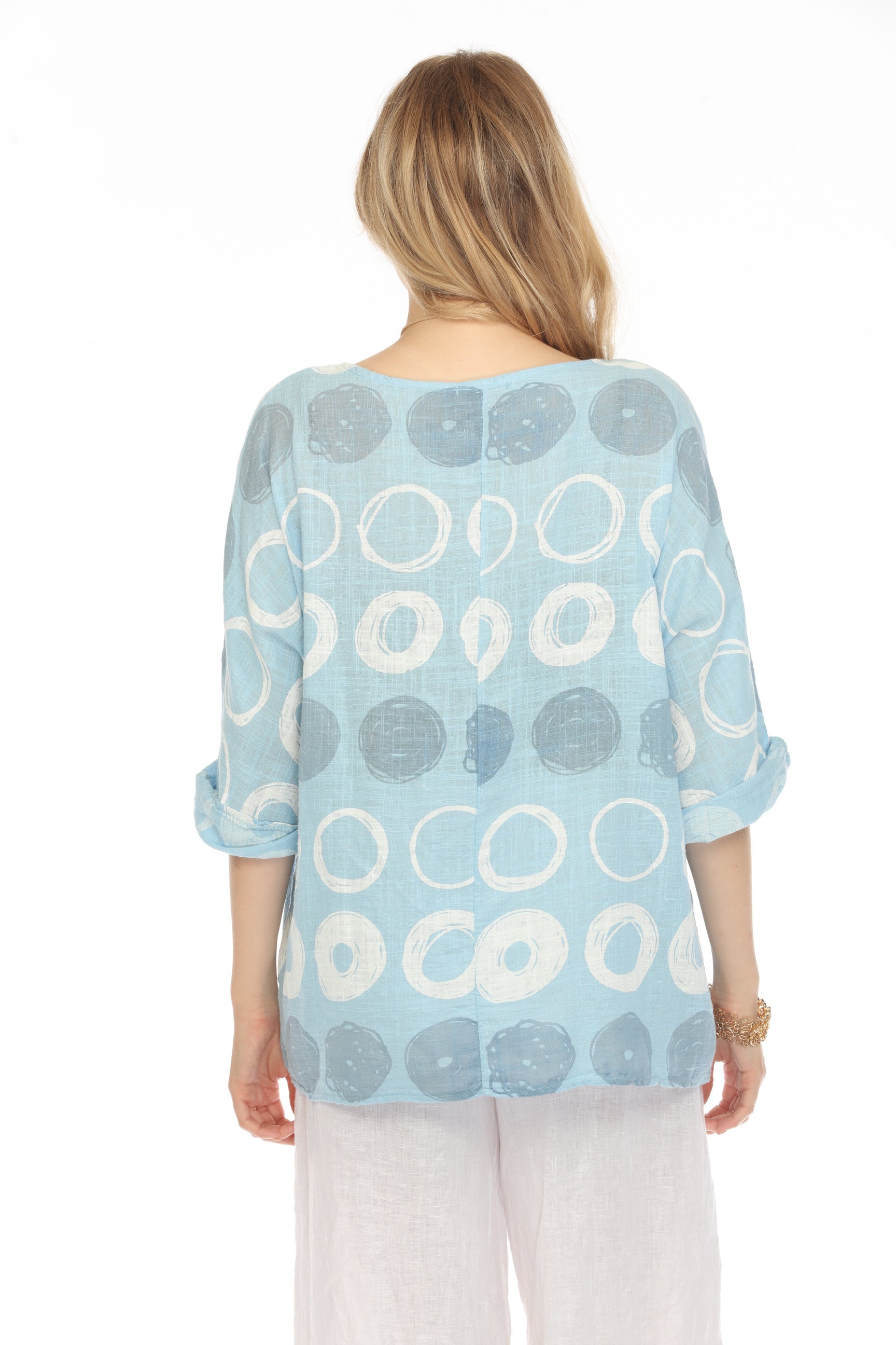 Light Blue Circular Patterned Boat Neck Top