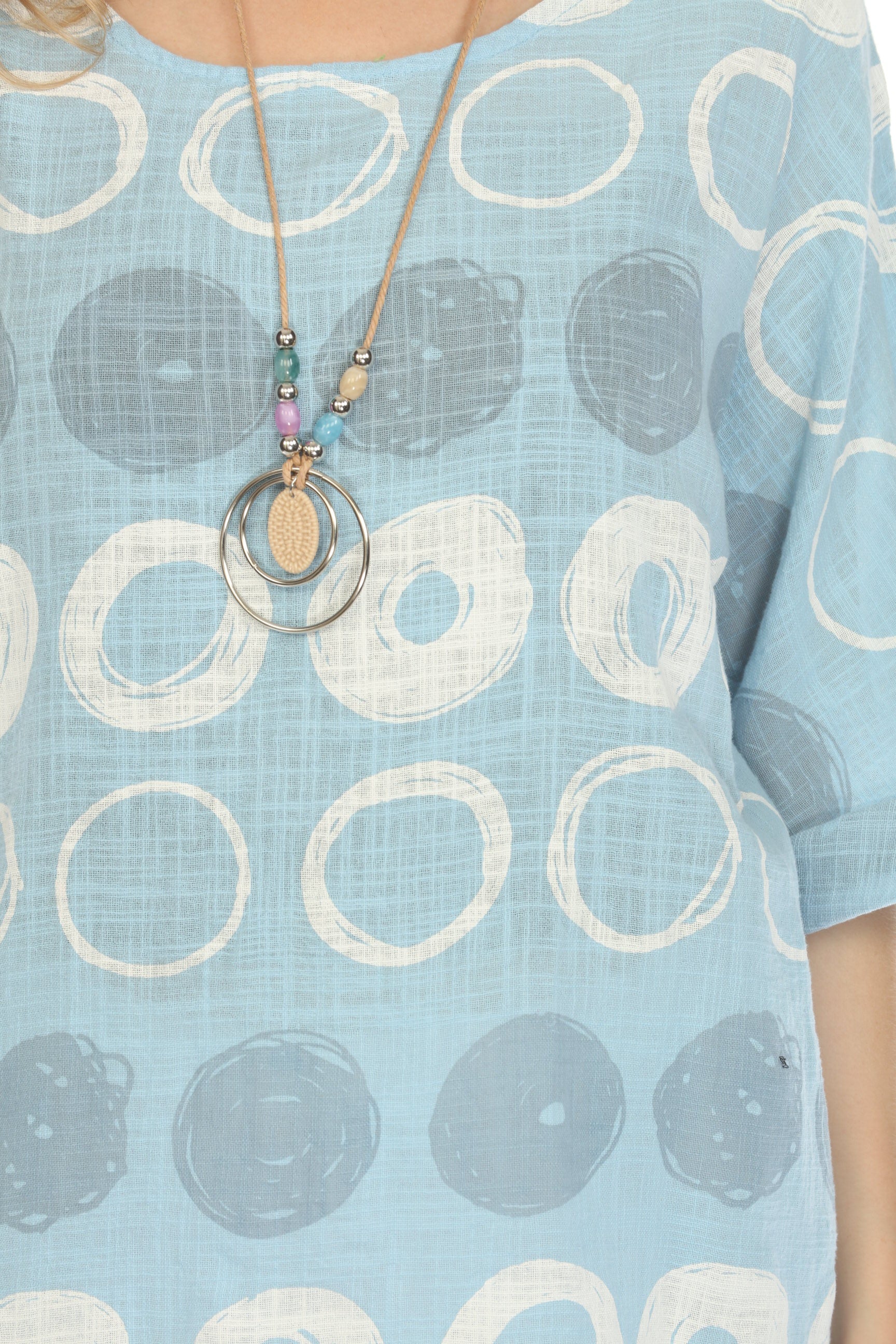 Light Blue Circular Patterned Boat Neck Top