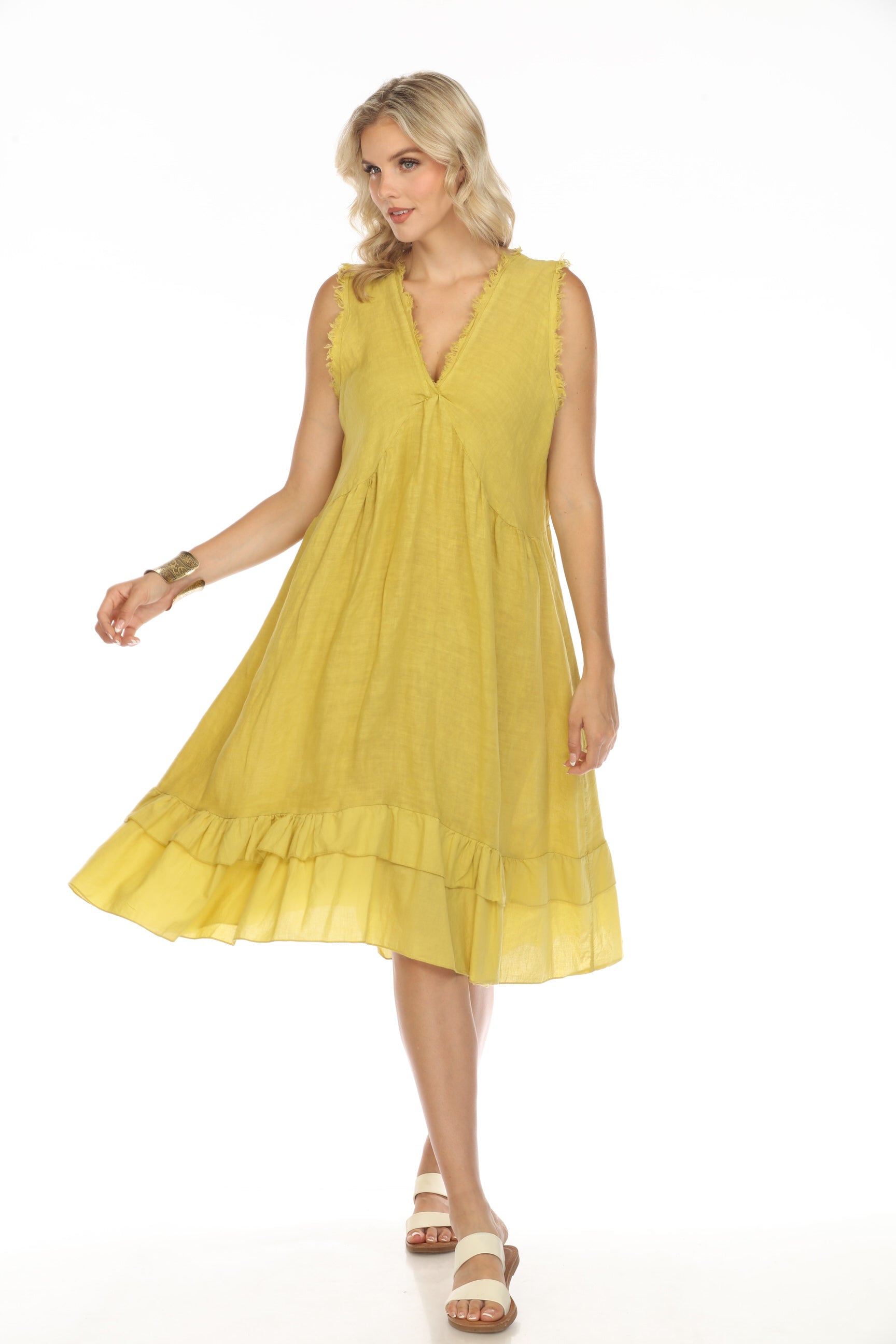 Mustard Frayed Style Ruffle Hem Dress