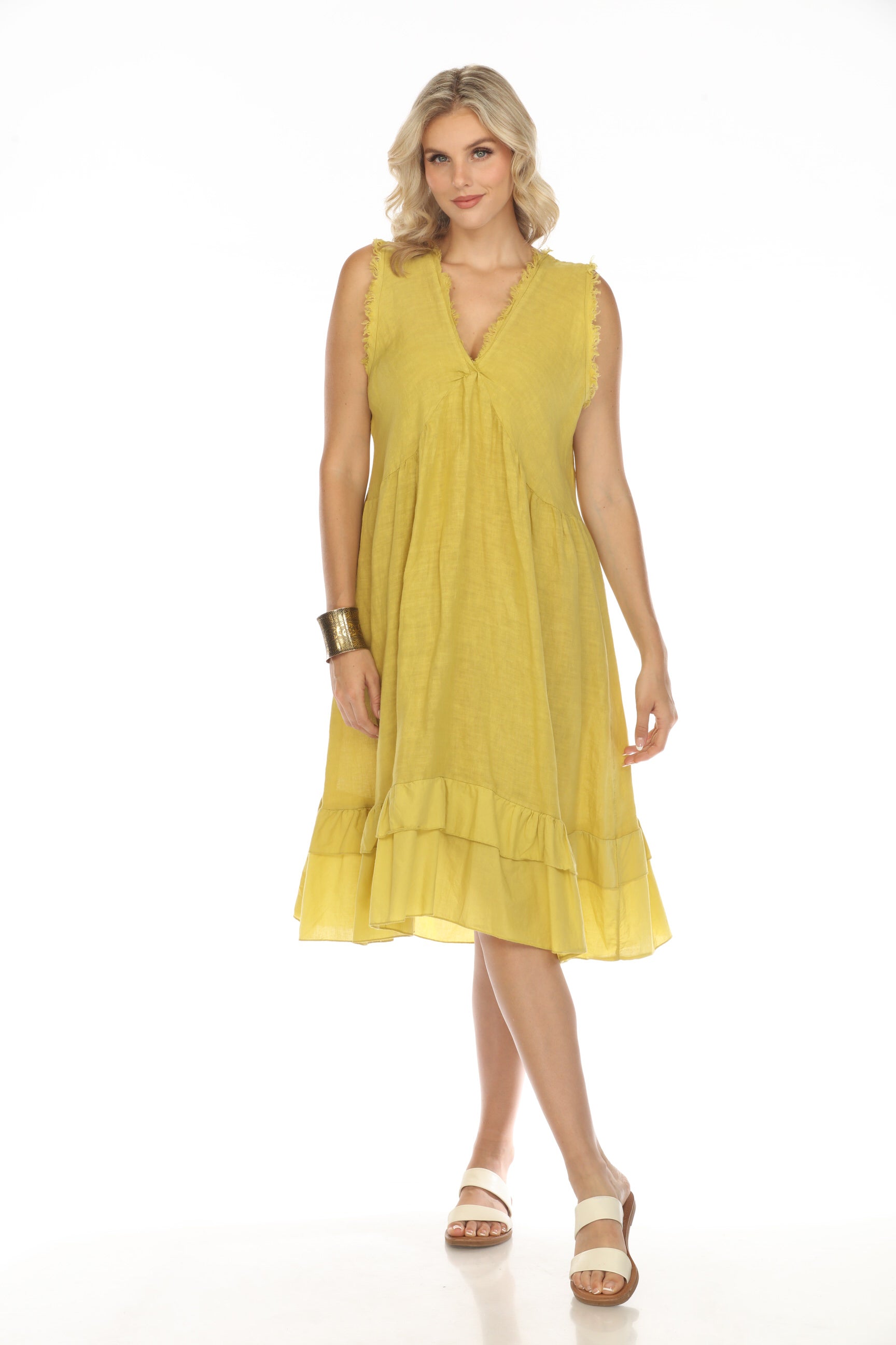 Mustard Frayed Style Ruffle Hem Dress