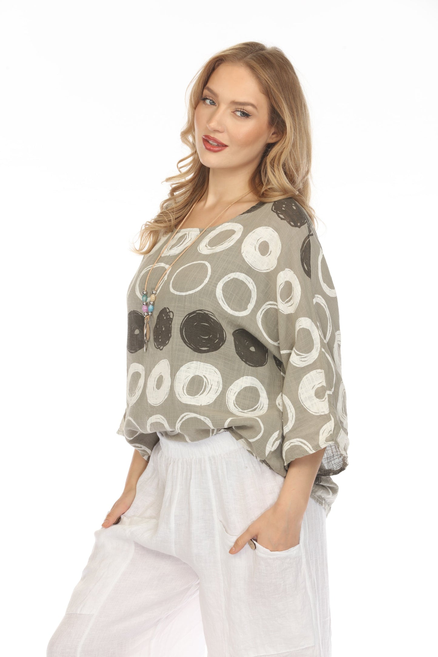 Taupe Circular Patterned Boat Neck Top