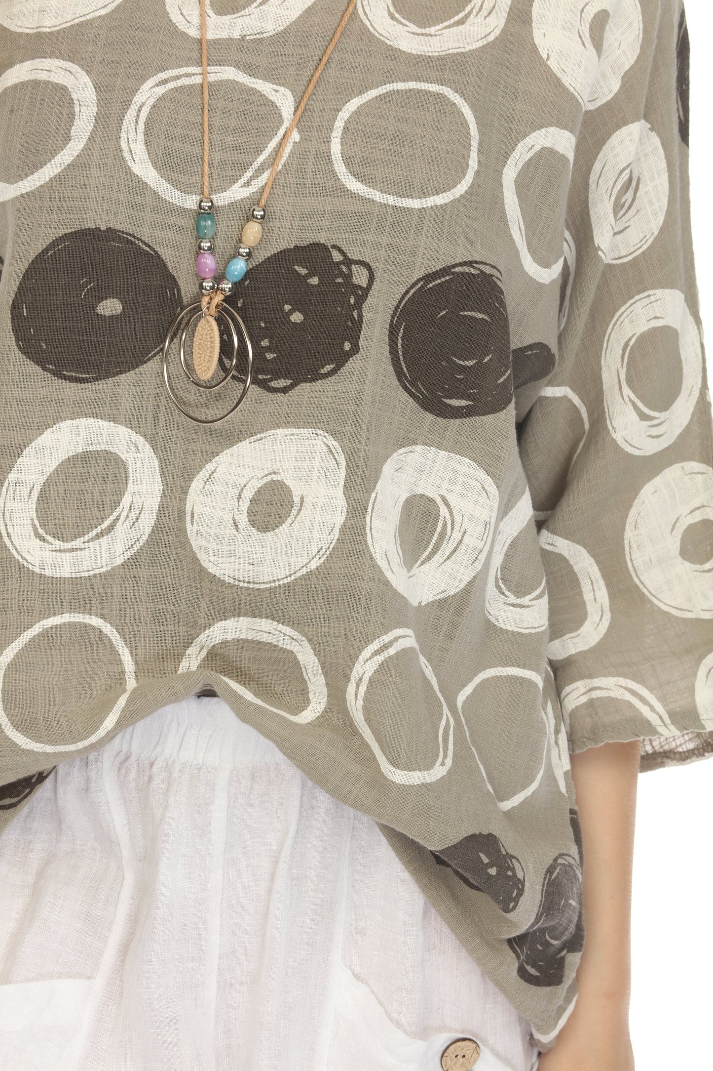 Taupe Circular Patterned Boat Neck Top