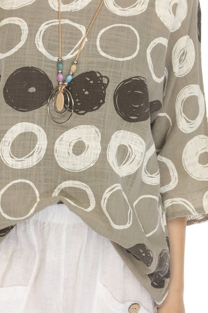 Taupe Circular Patterned Boat Neck Top