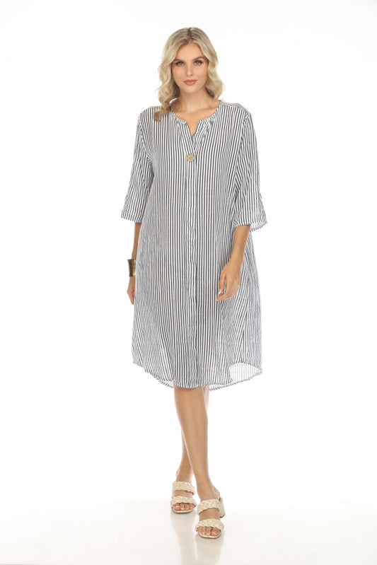 Navy Striped Quarter Sleeves Dress