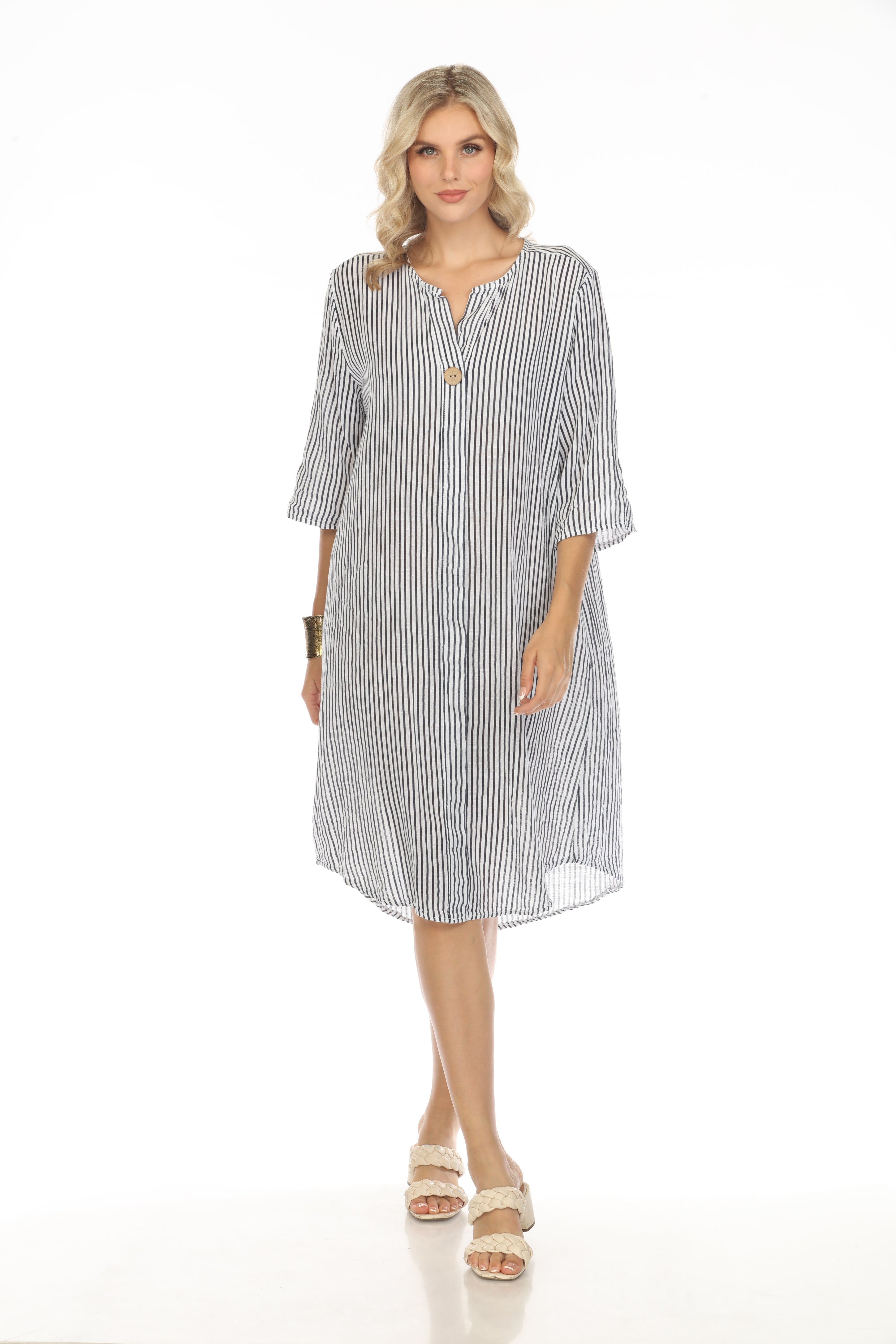 Navy Striped Quarter Sleeves Dress