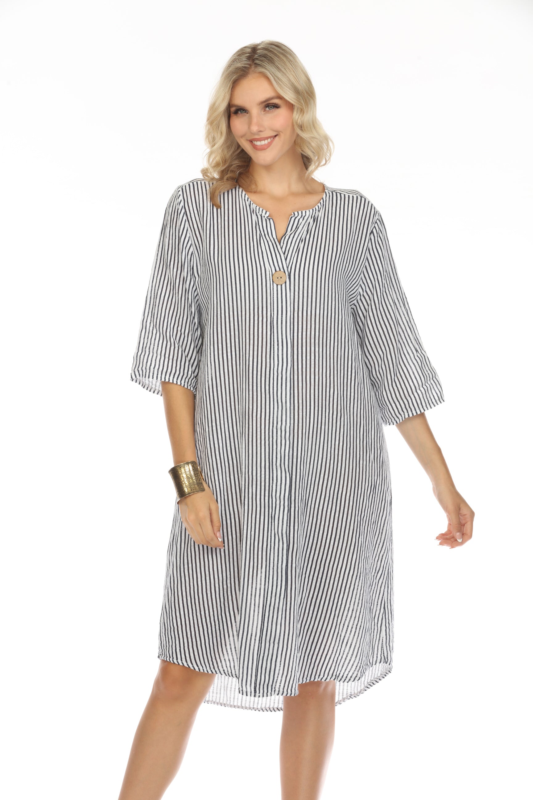 Navy Striped Quarter Sleeves Dress