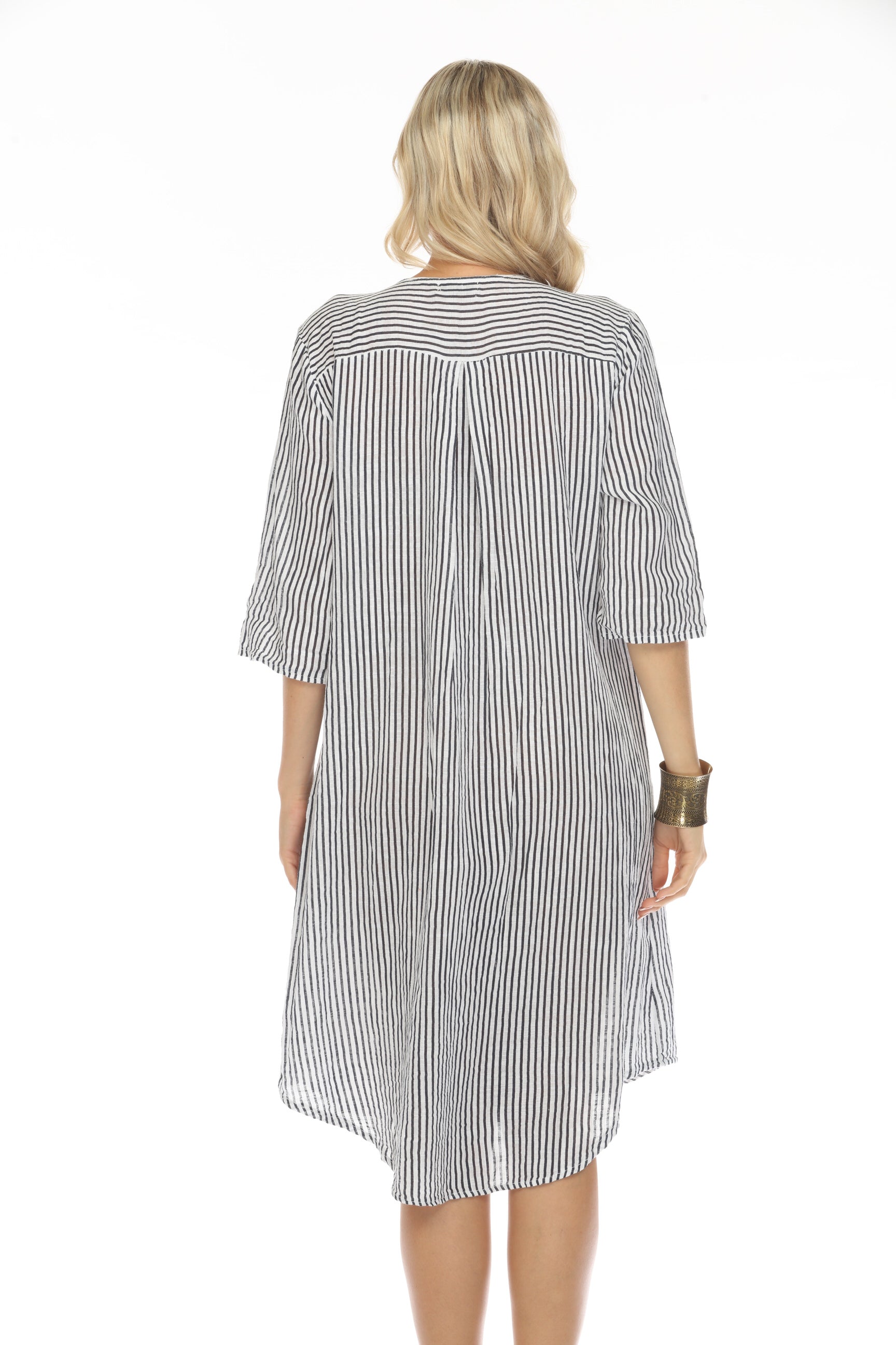 Navy Striped Quarter Sleeves Dress