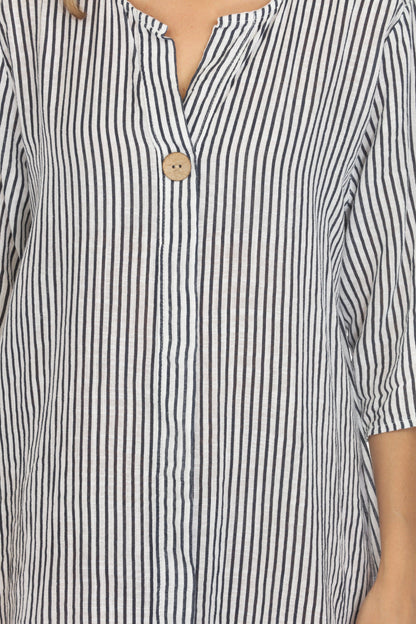 Navy Striped Quarter Sleeves Dress