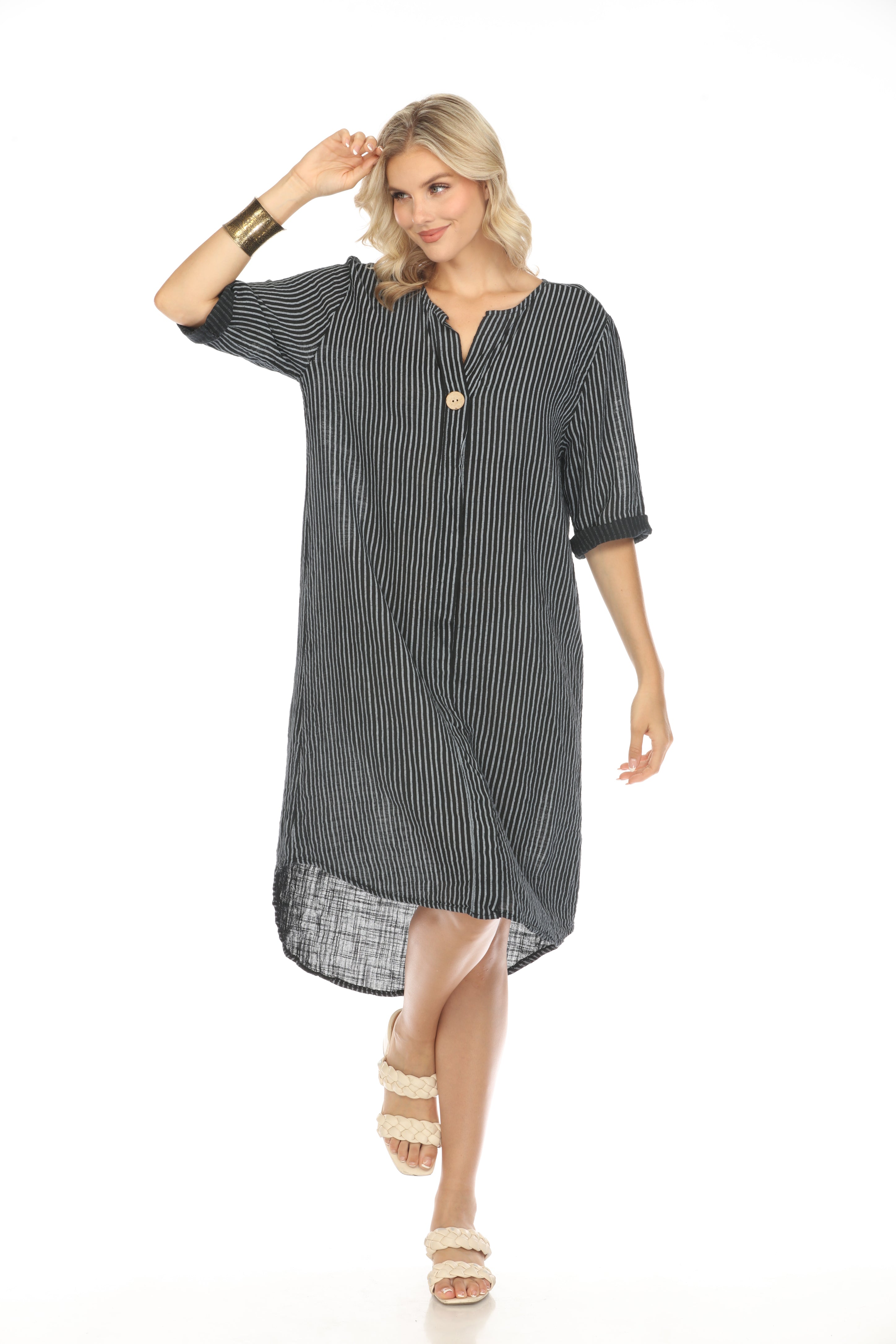 Black Striped Quarter Sleeves Dress