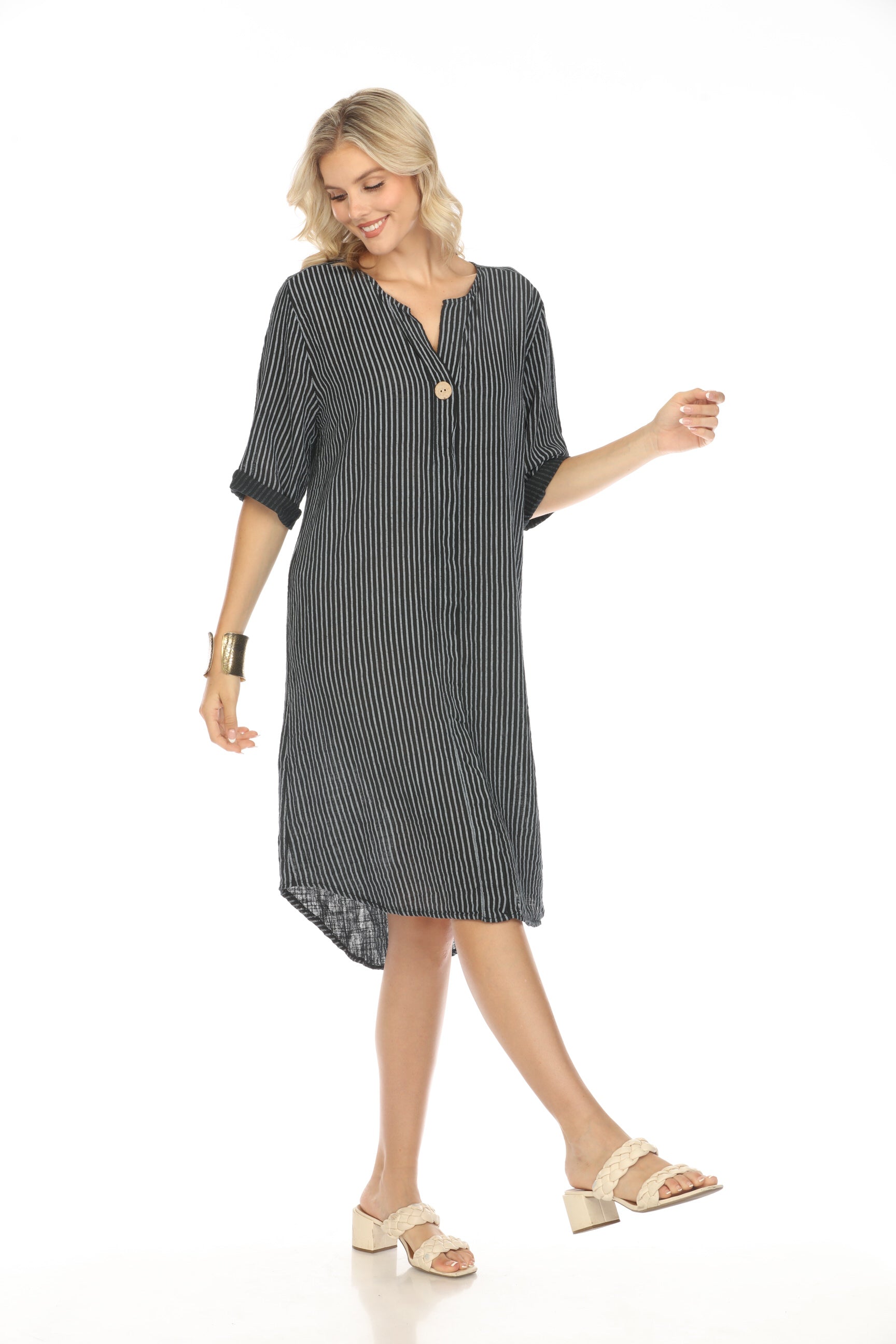 Black Striped Quarter Sleeves Dress