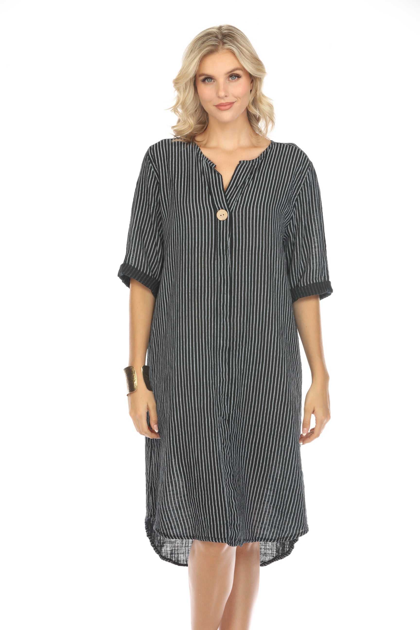 Black Striped Quarter Sleeves Dress