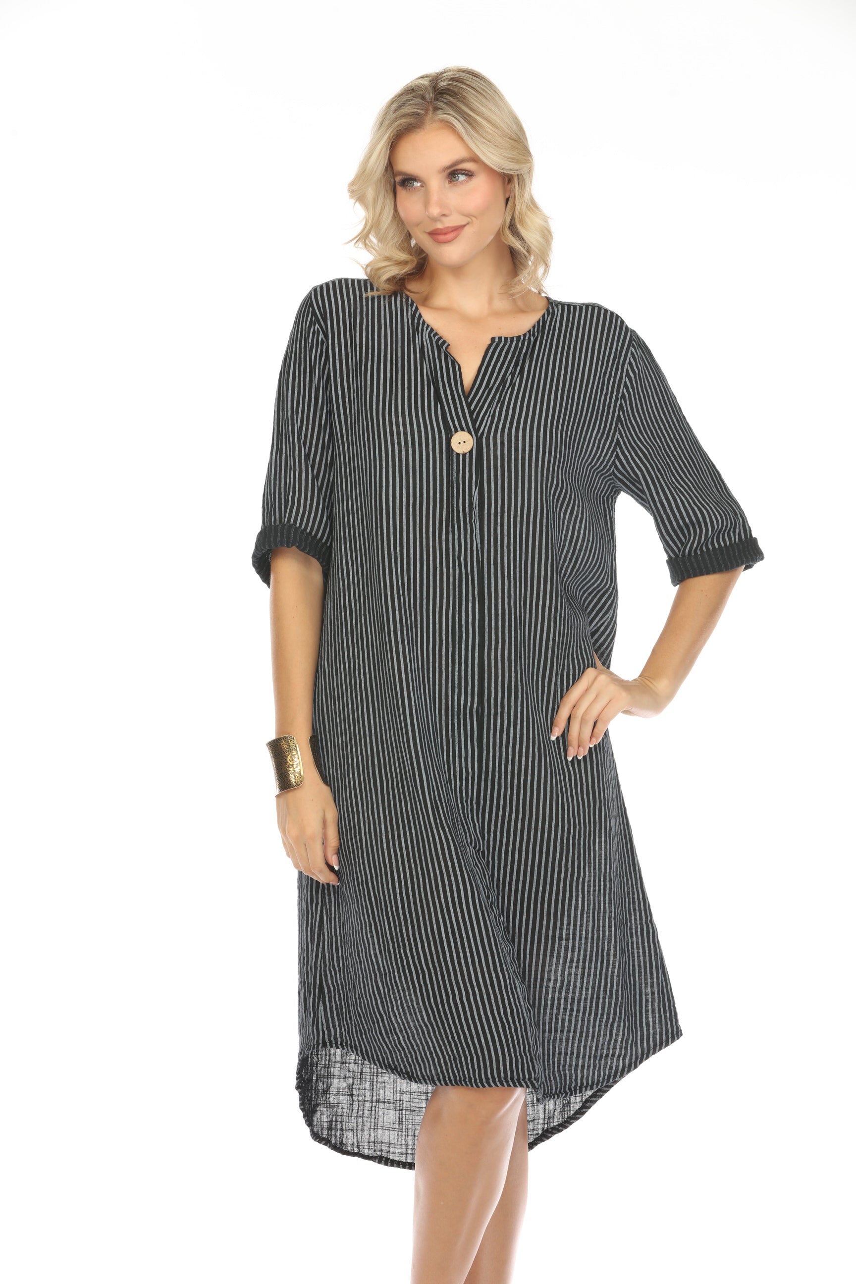 Black Striped Quarter Sleeves Dress