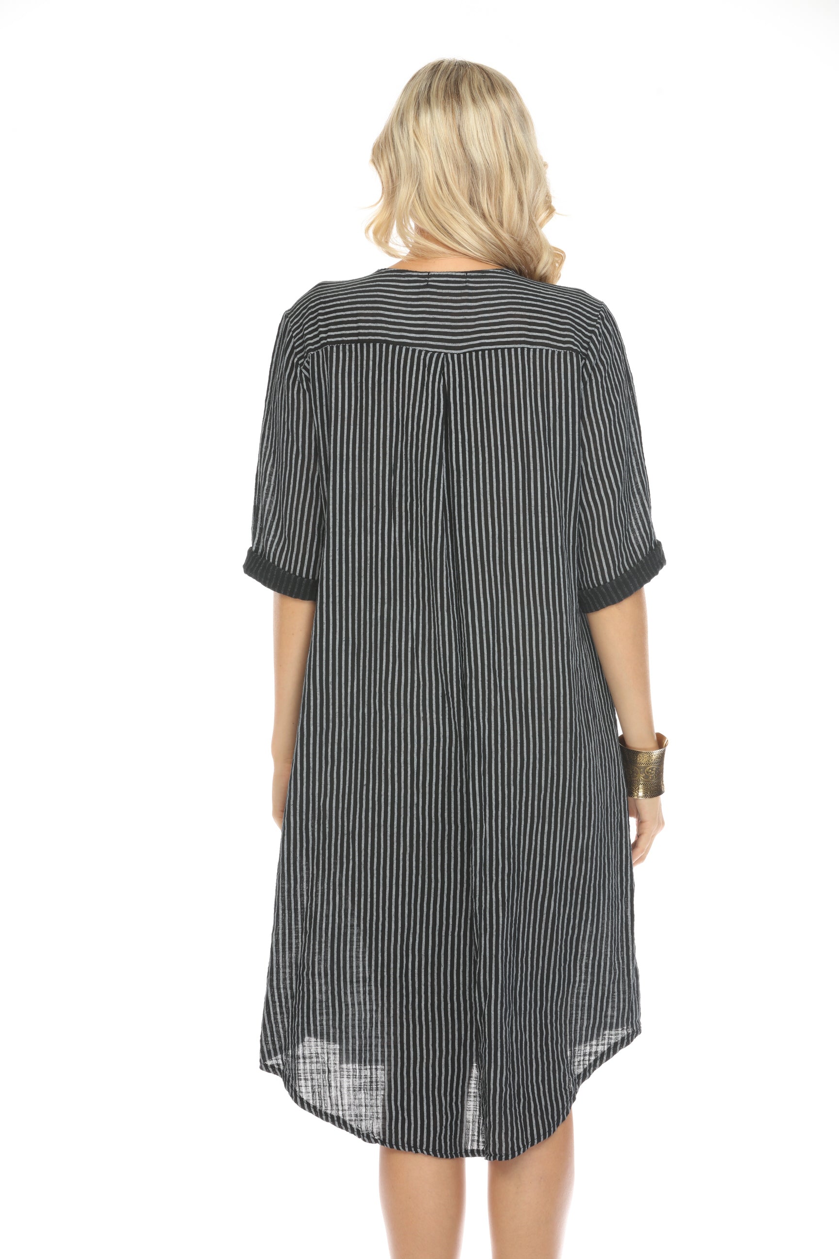 Black Striped Quarter Sleeves Dress