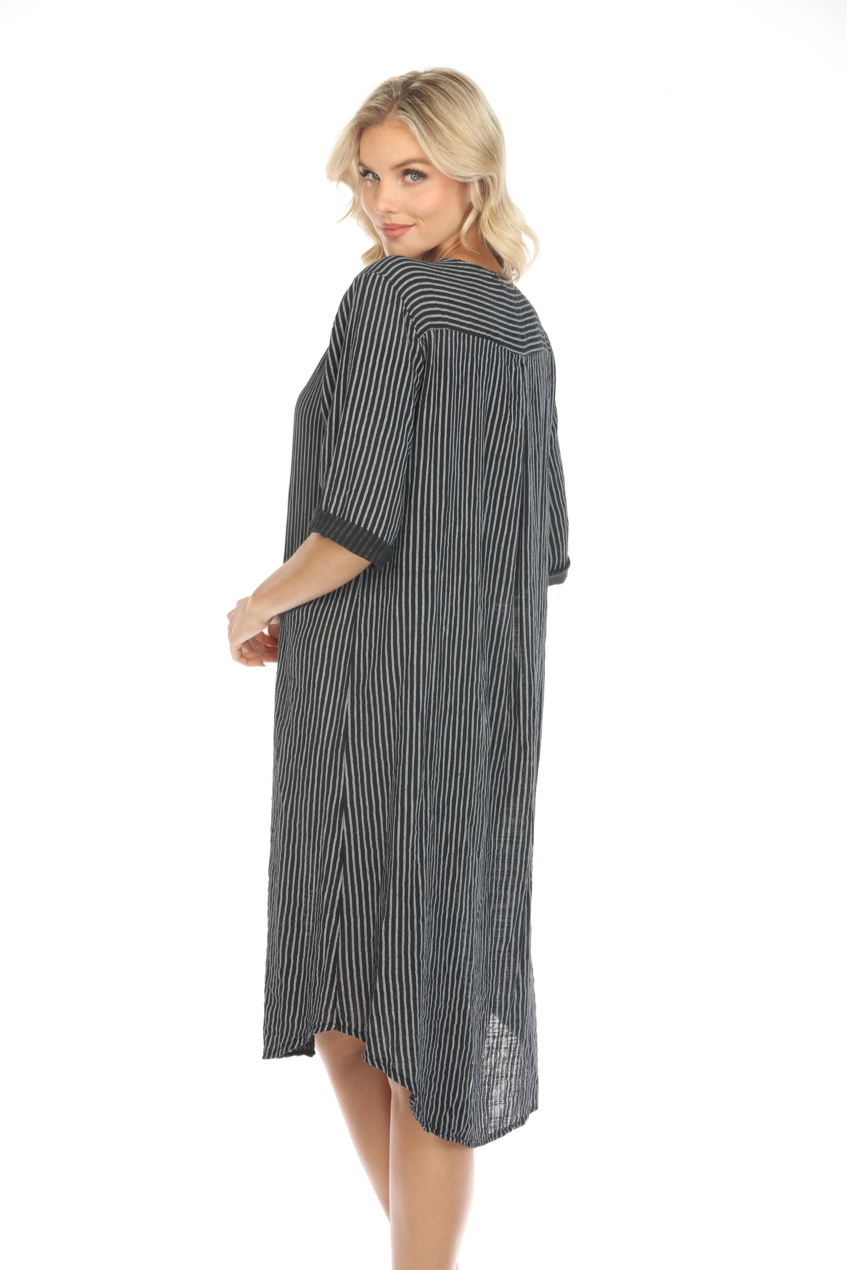 Black Striped Quarter Sleeves Dress