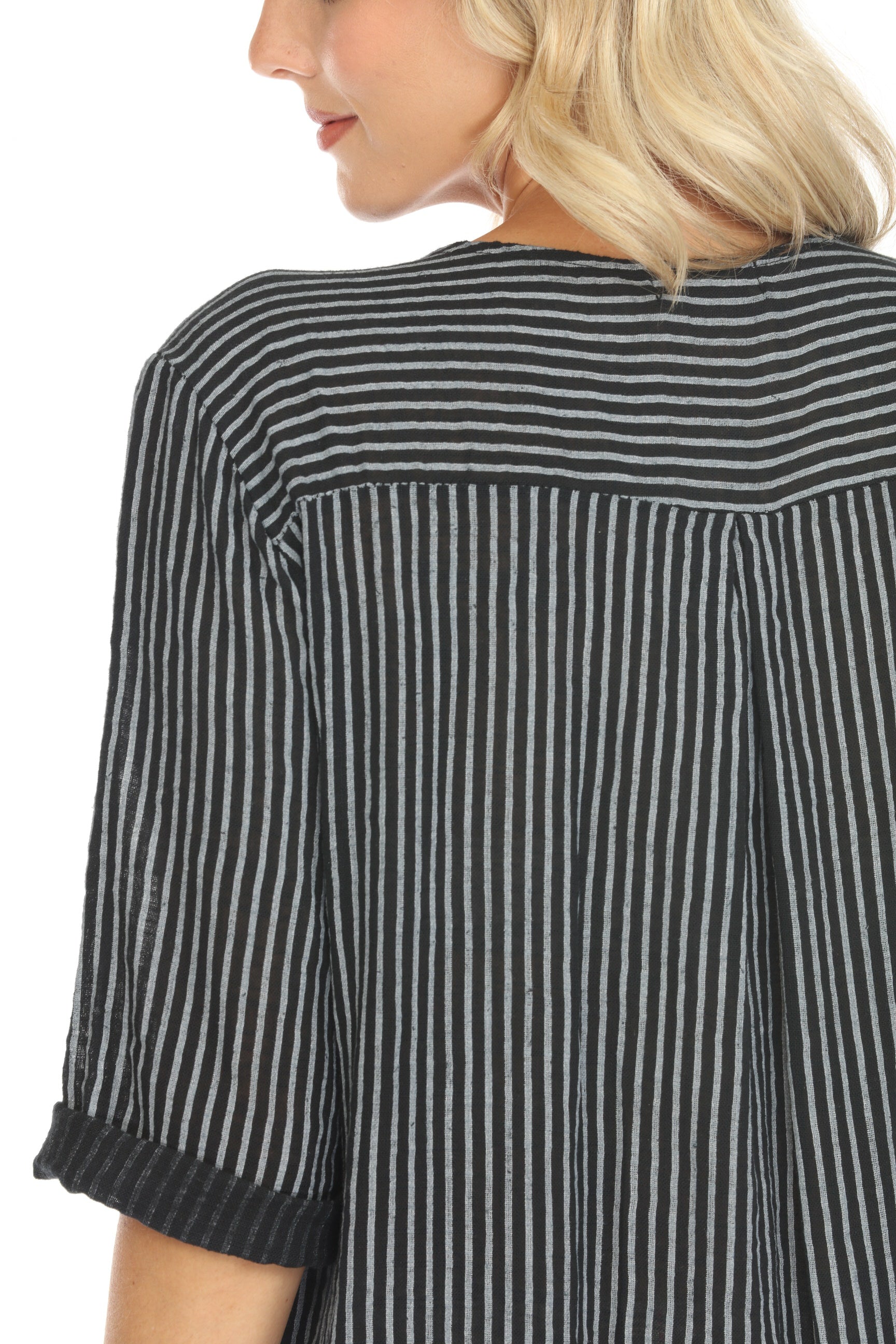 Black Striped Quarter Sleeves Dress