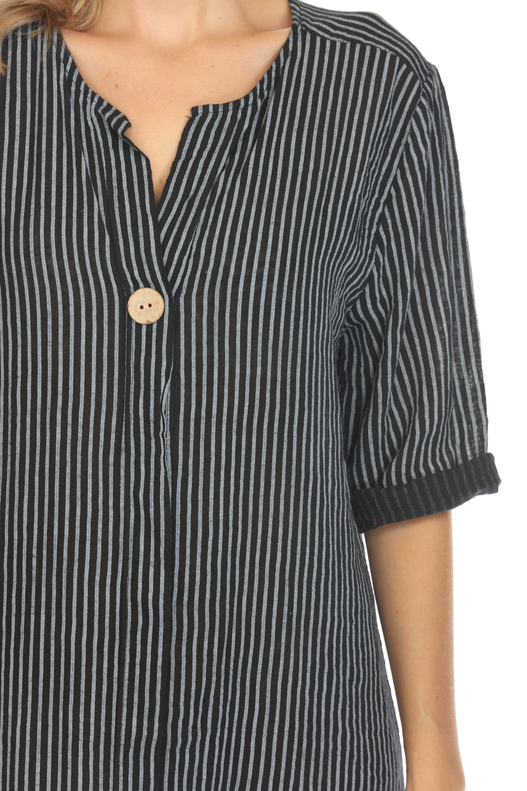 Black Striped Quarter Sleeves Dress