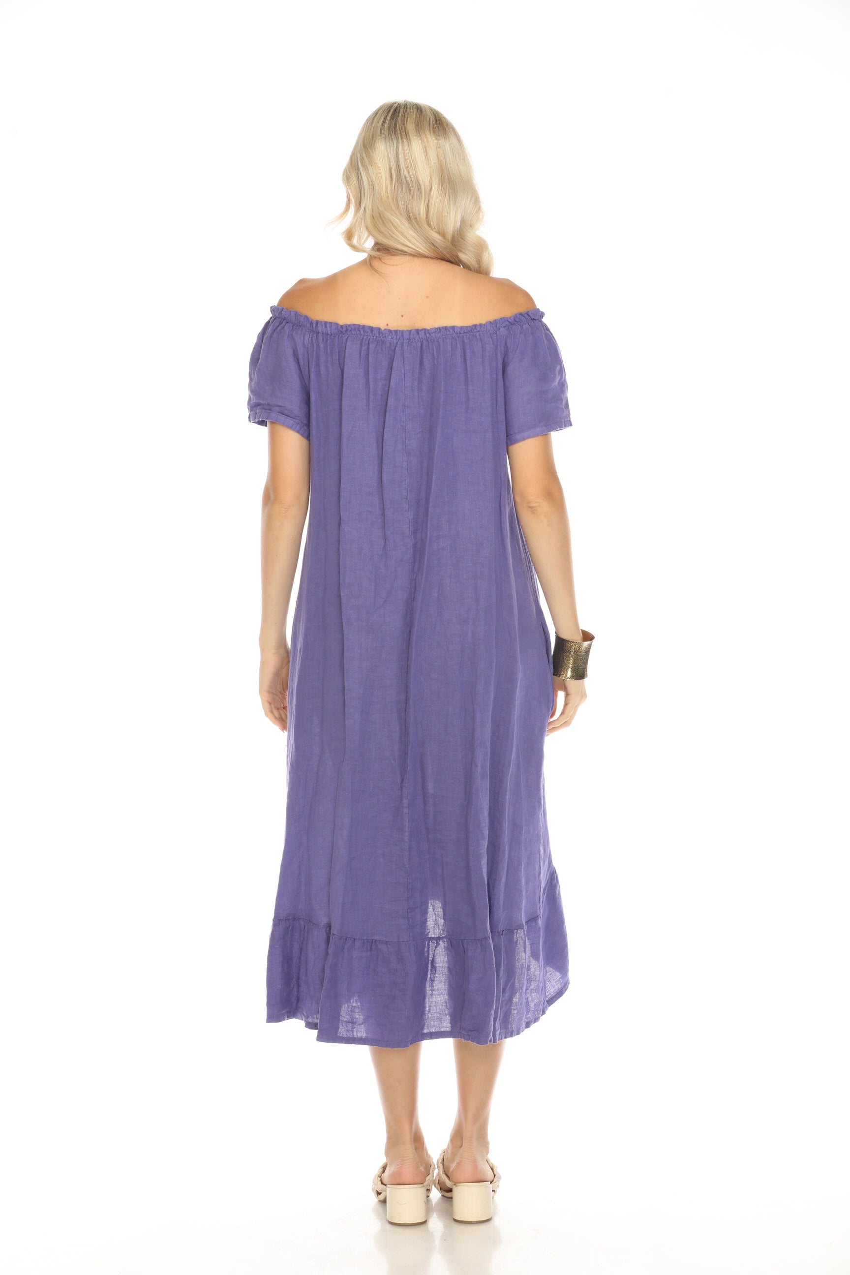 Purple Dress with Elastic Neck and Ruffles Hem