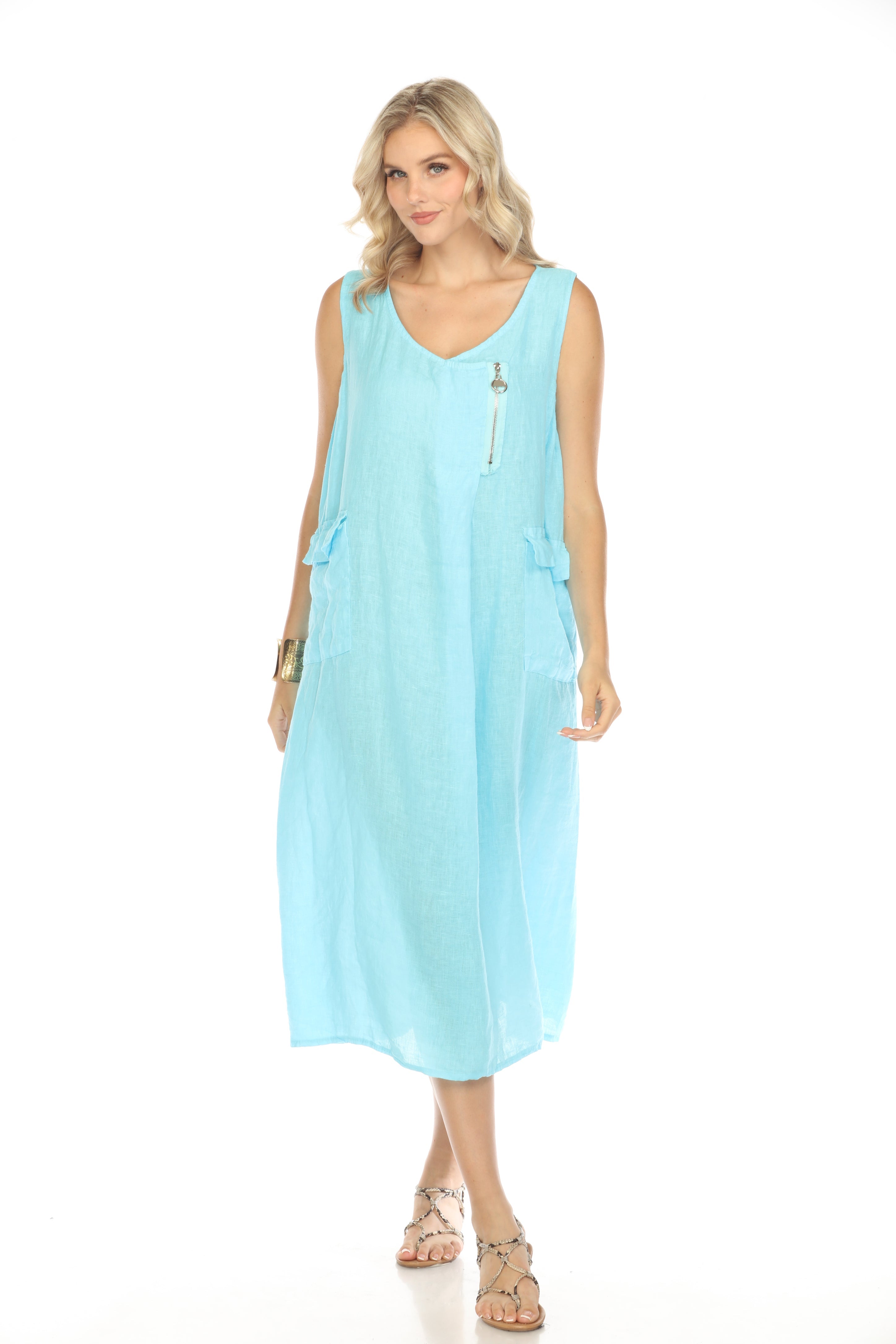 Ocean Blue Pocket Dress with Zipper Detail