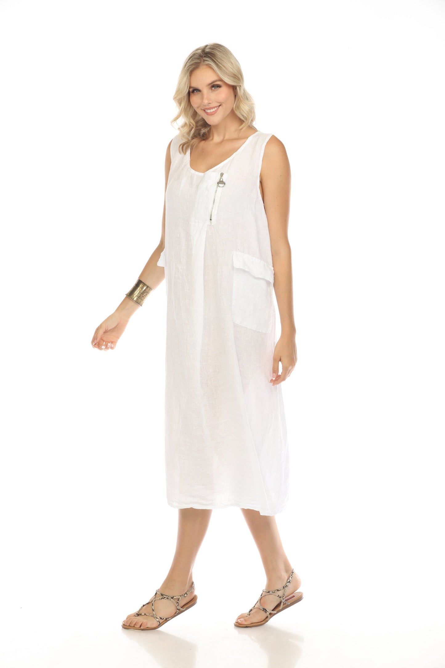 White Pocket Dress with Zipper Detail