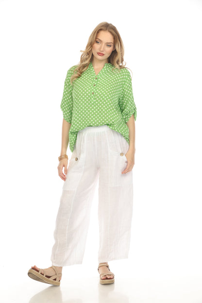 Green Polka Dot Quarter Sleeves Button Top