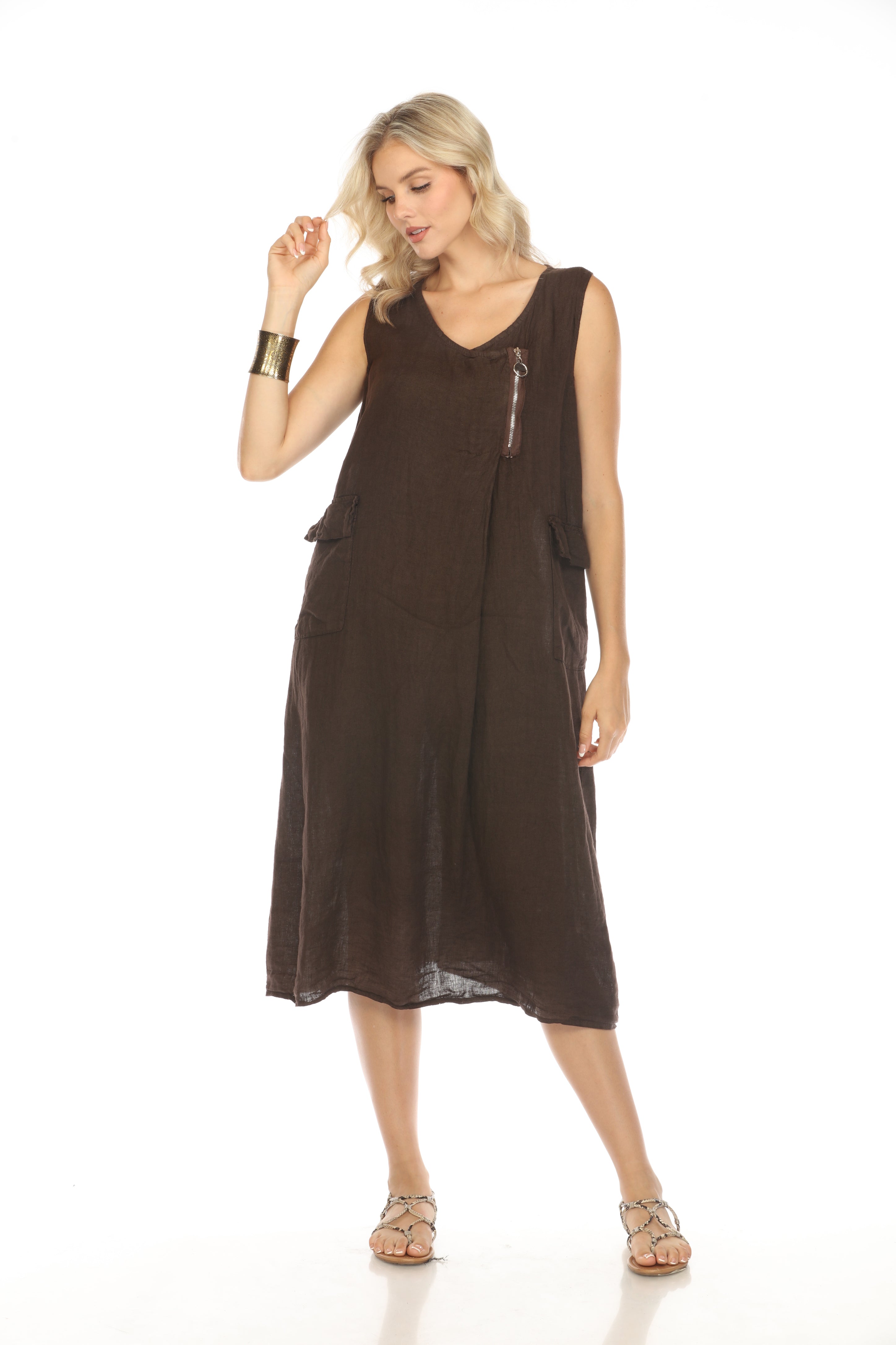 Coffee Pocket Dress with Zipper Detail