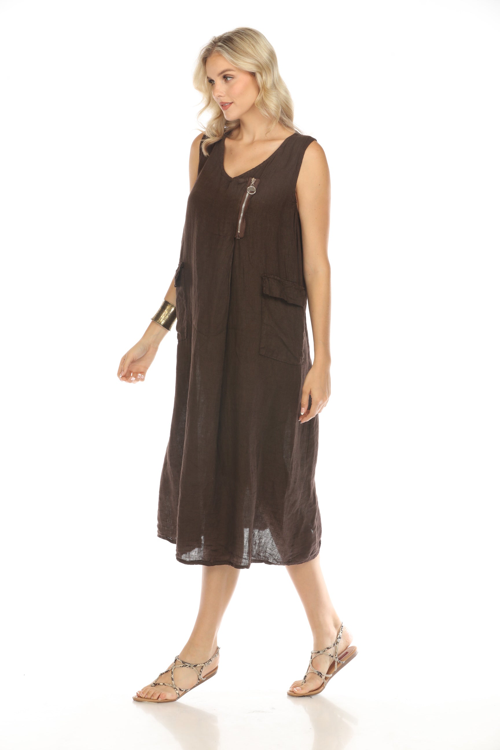 Coffee Pocket Dress with Zipper Detail