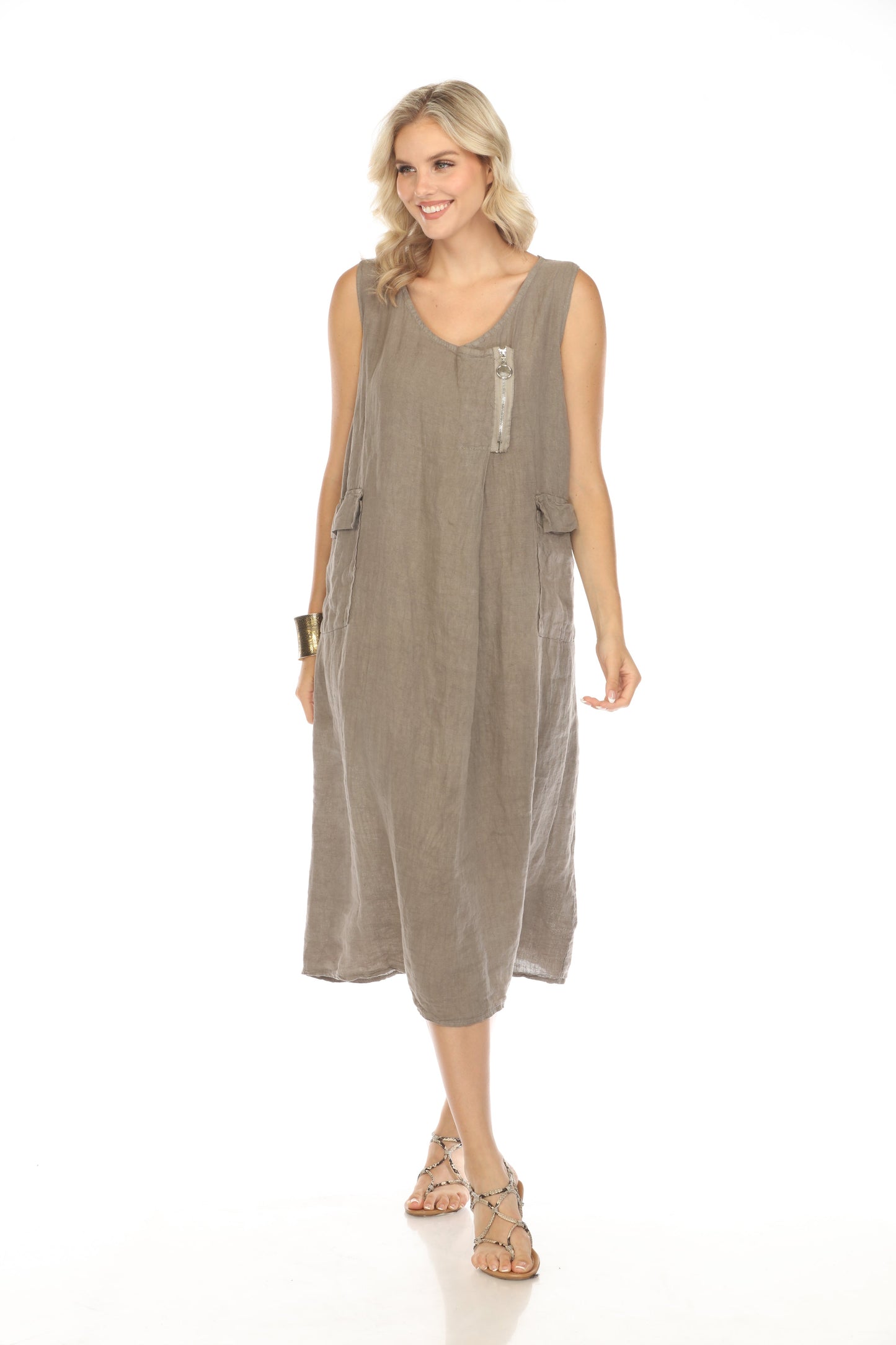 Taupe Pocket Dress with Zipper Detail