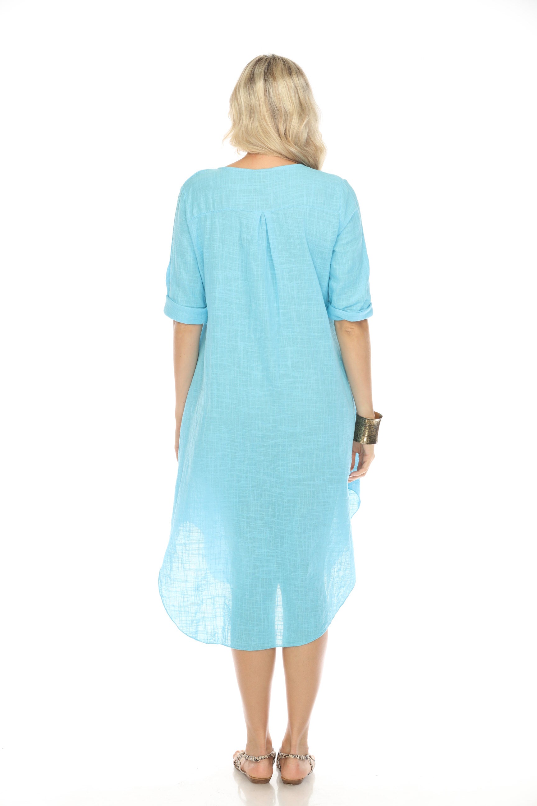 Ocean Blue Quarter Sleeves Rounded Slit Dress