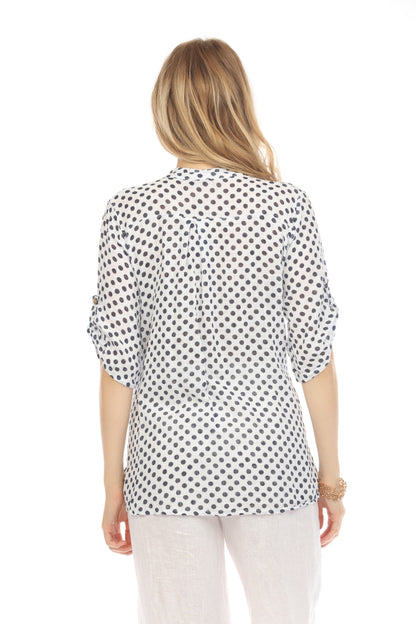 White Polka Dot Quarter Sleeves Button Top