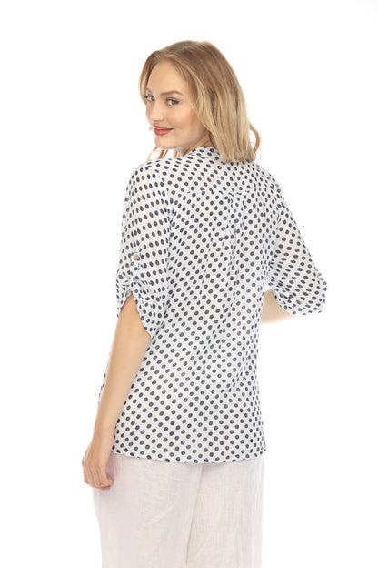 White Polka Dot Quarter Sleeves Button Top
