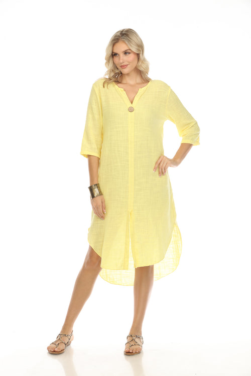 Yellow Quarter Sleeves Rounded Slit Dress