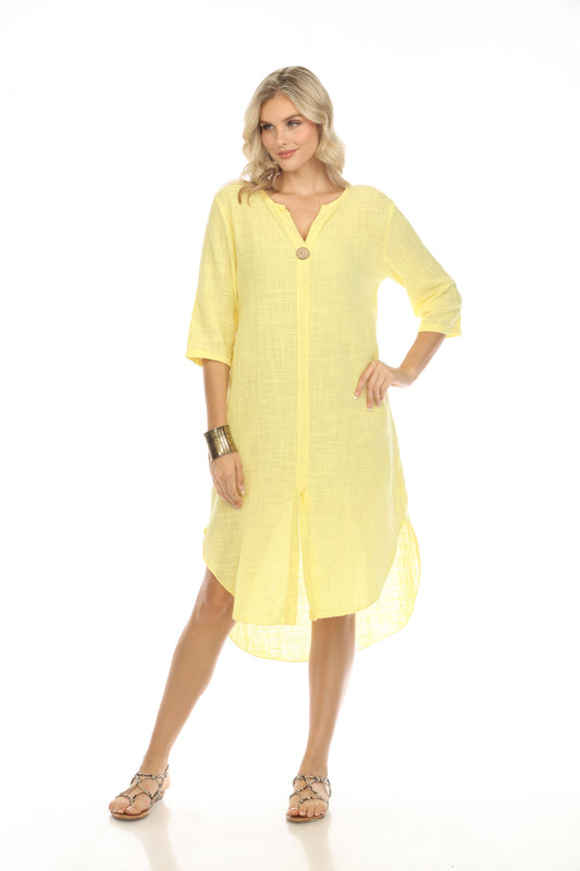 Yellow Quarter Sleeves Rounded Slit Dress