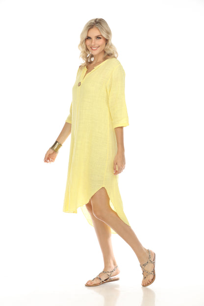 Yellow Quarter Sleeves Rounded Slit Dress