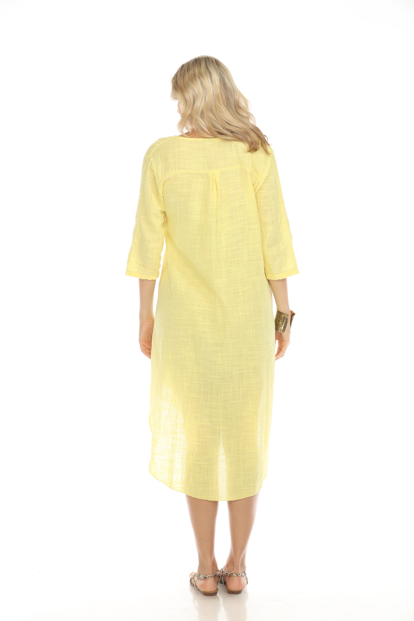 Yellow Quarter Sleeves Rounded Slit Dress