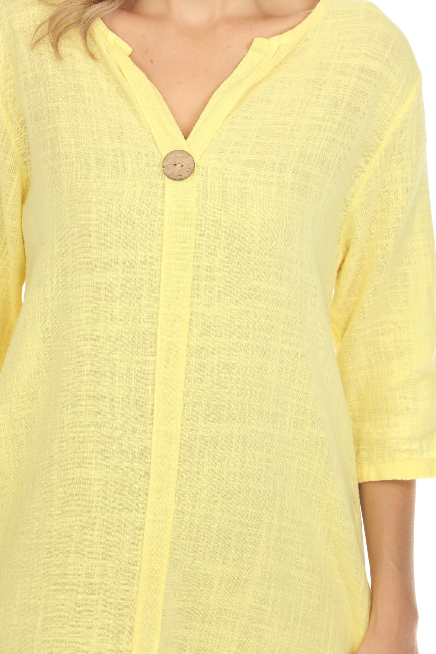 Yellow Quarter Sleeves Rounded Slit Dress