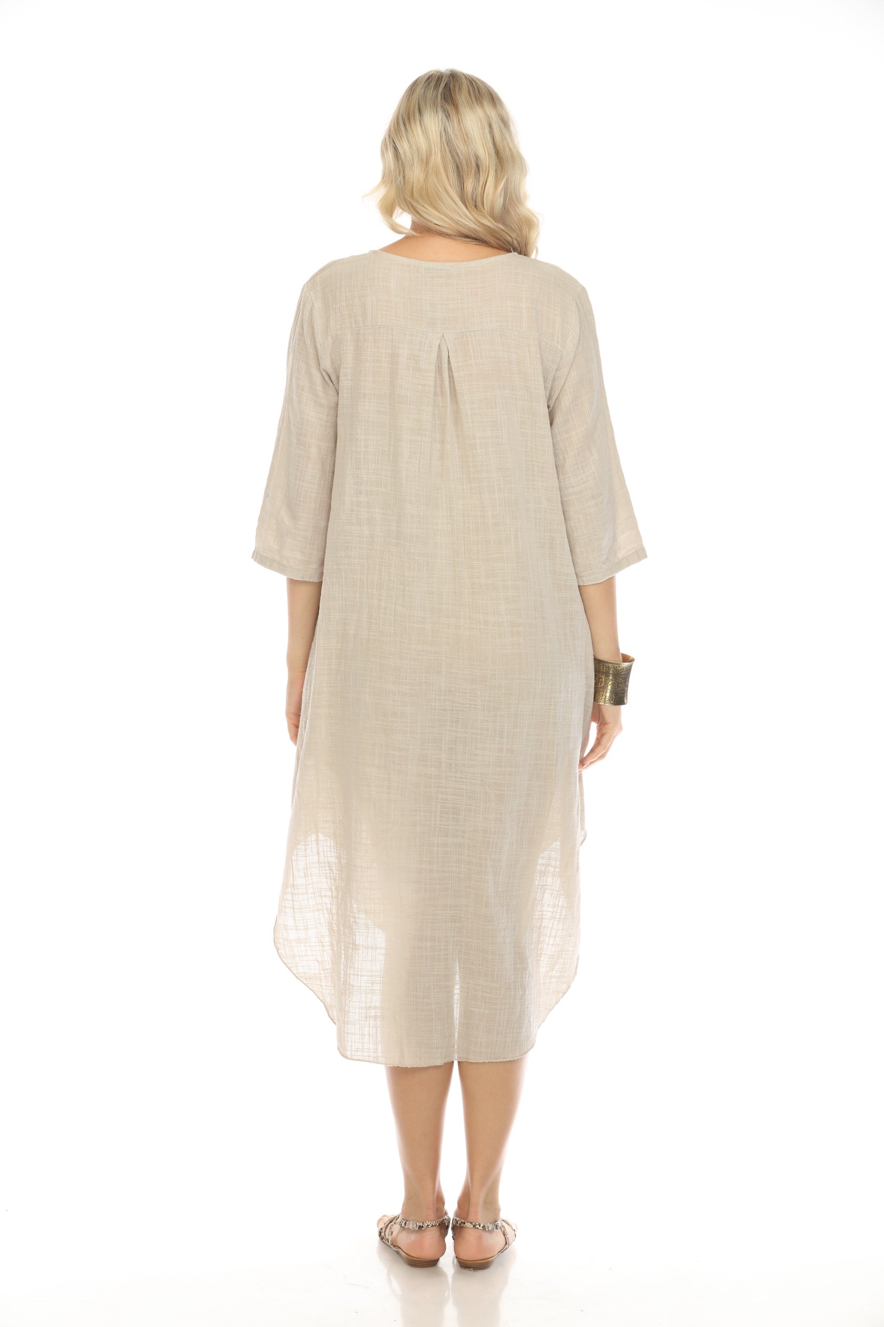 Beige Striped Quarter Sleeves Dress