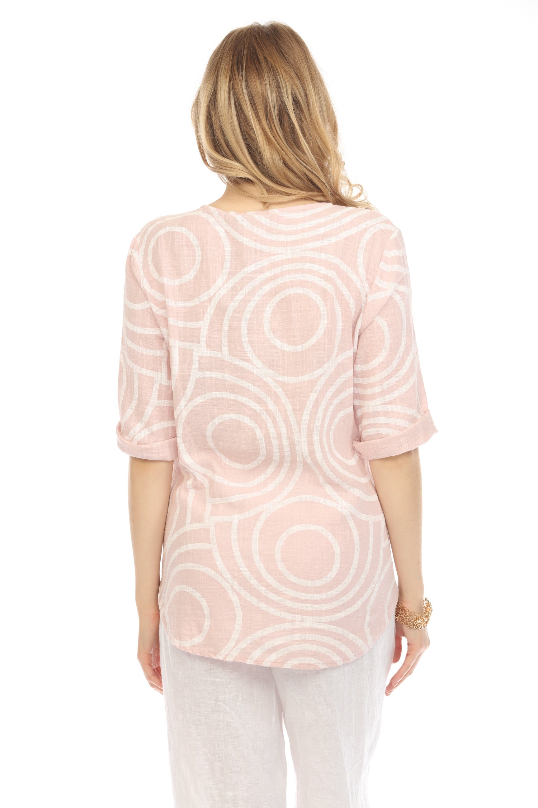 Light Pink Circle Print one button detail top