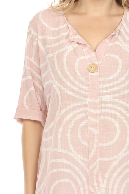 Light Pink Circle Print one button detail top